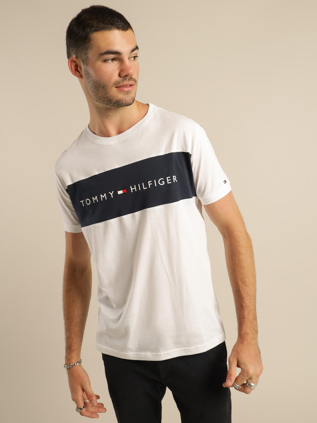 Tommy Hilfiger CN Short Sleeve Logo T-Shirt in White | White