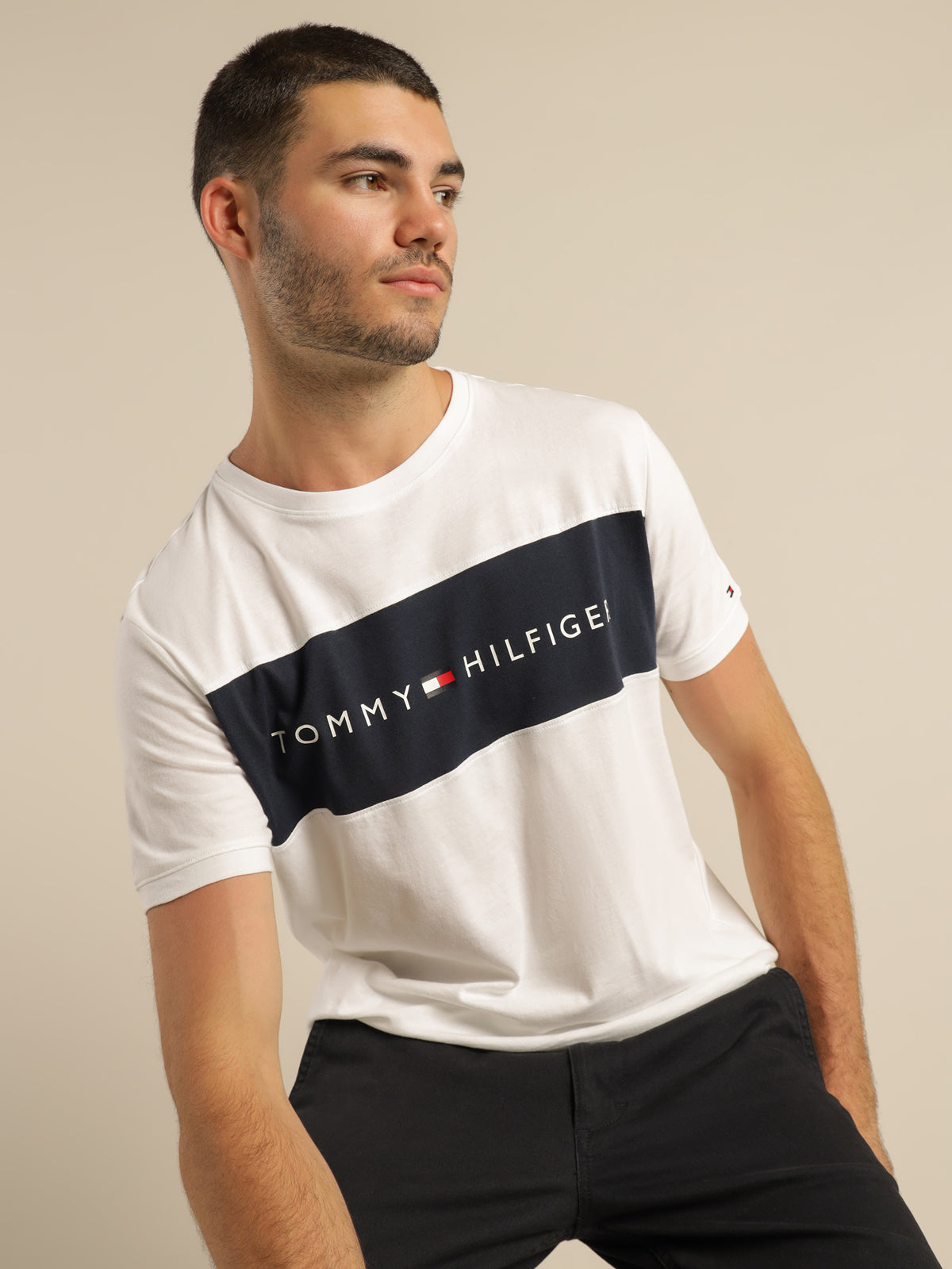 Tommy Hilfiger CN Short Sleeve Logo T-Shirt in White | White