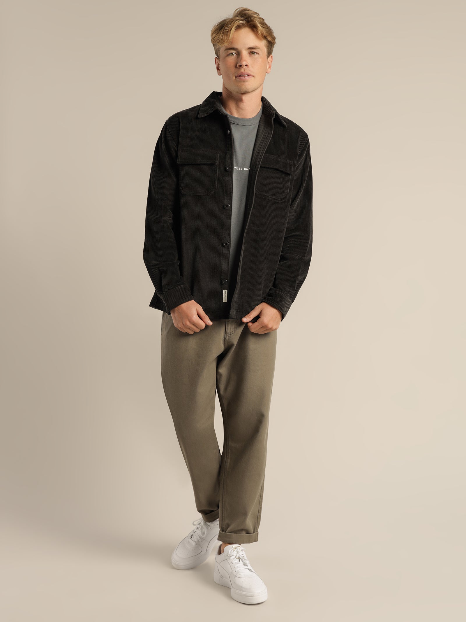 Oakes Cord Overshirt in Coal