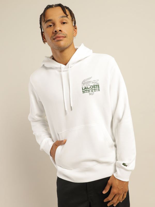 Lacoste Lifestyle Logo Croc Hoodie in White White | Glue Store