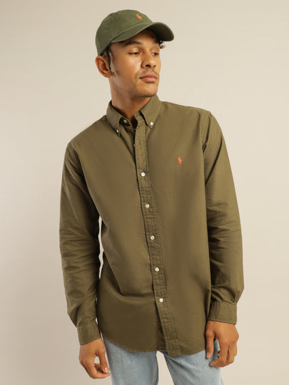 40/1 GD Oxford Long Sleeve Shirt in Defender Green