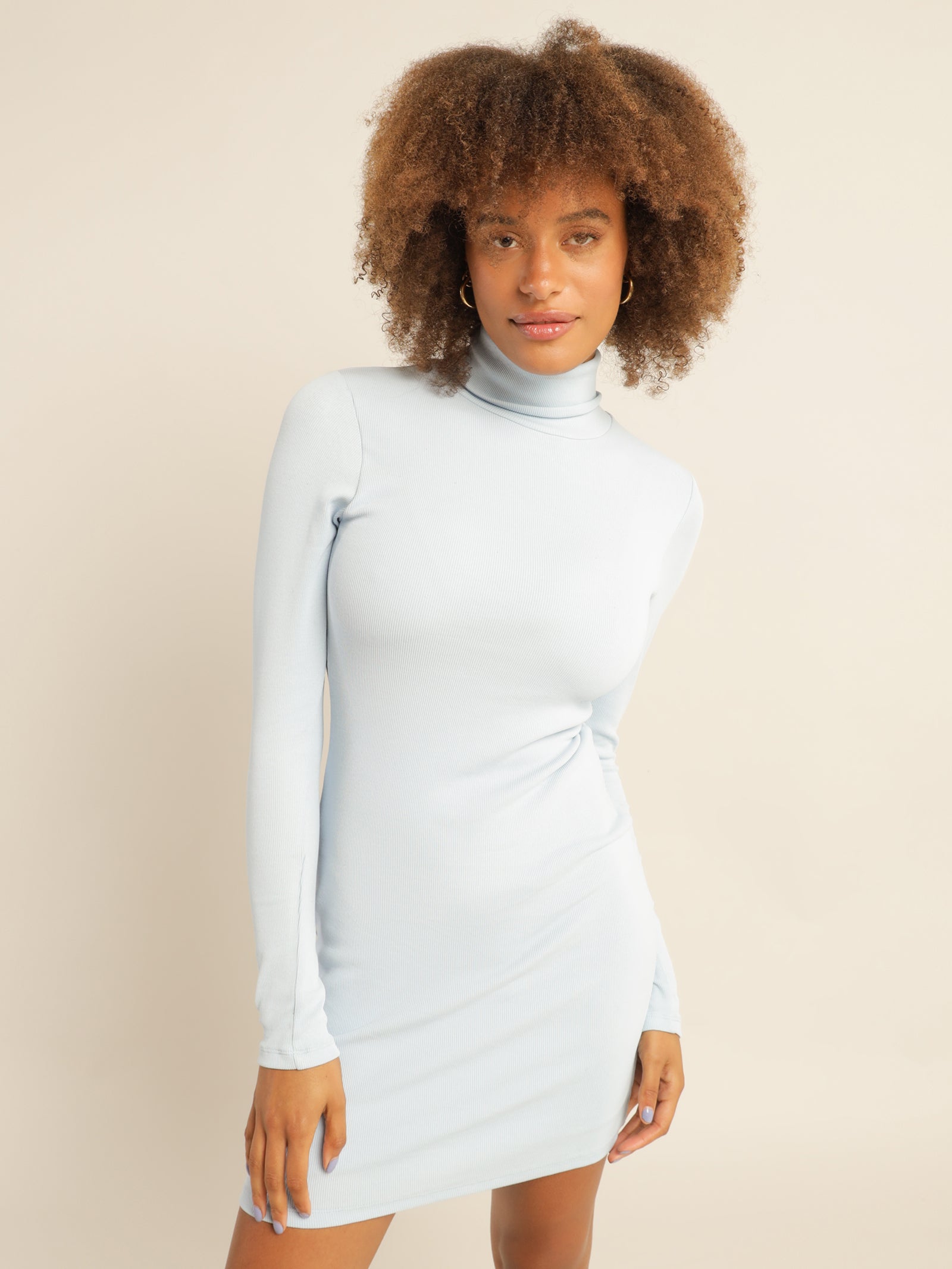 Mini Turtleneck Maternity Dress with Long Sleeves