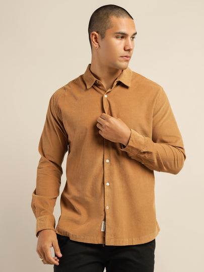 Soren Micro-Cord Long Sleeve Shirt in Sand