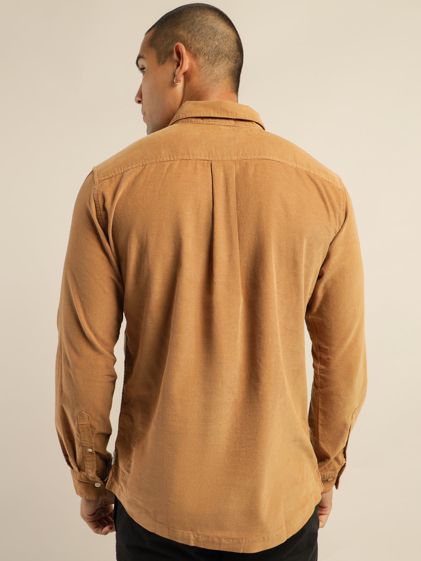 Soren Micro-Cord Long Sleeve Shirt in Sand