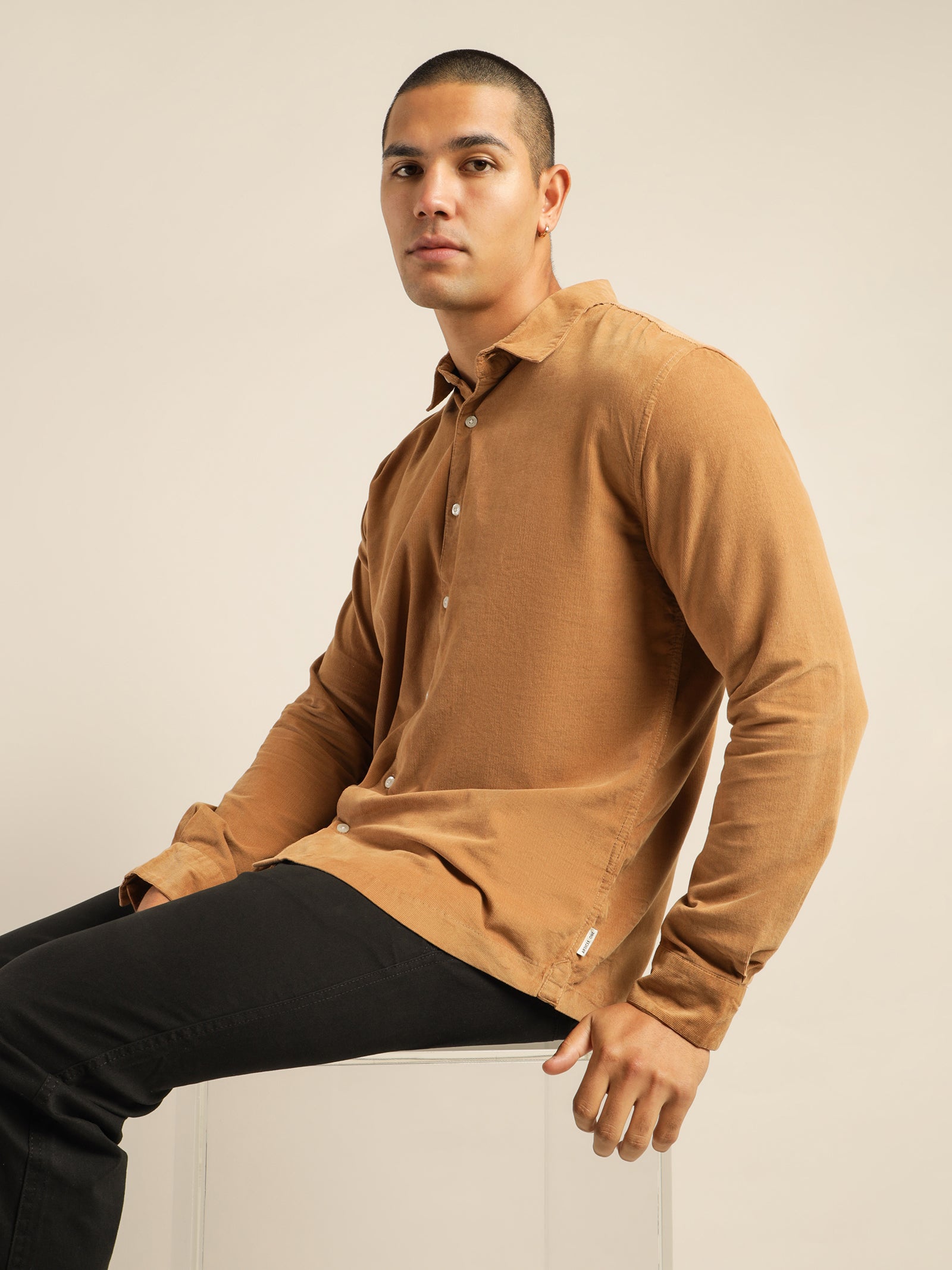 Soren Micro-Cord Long Sleeve Shirt in Sand