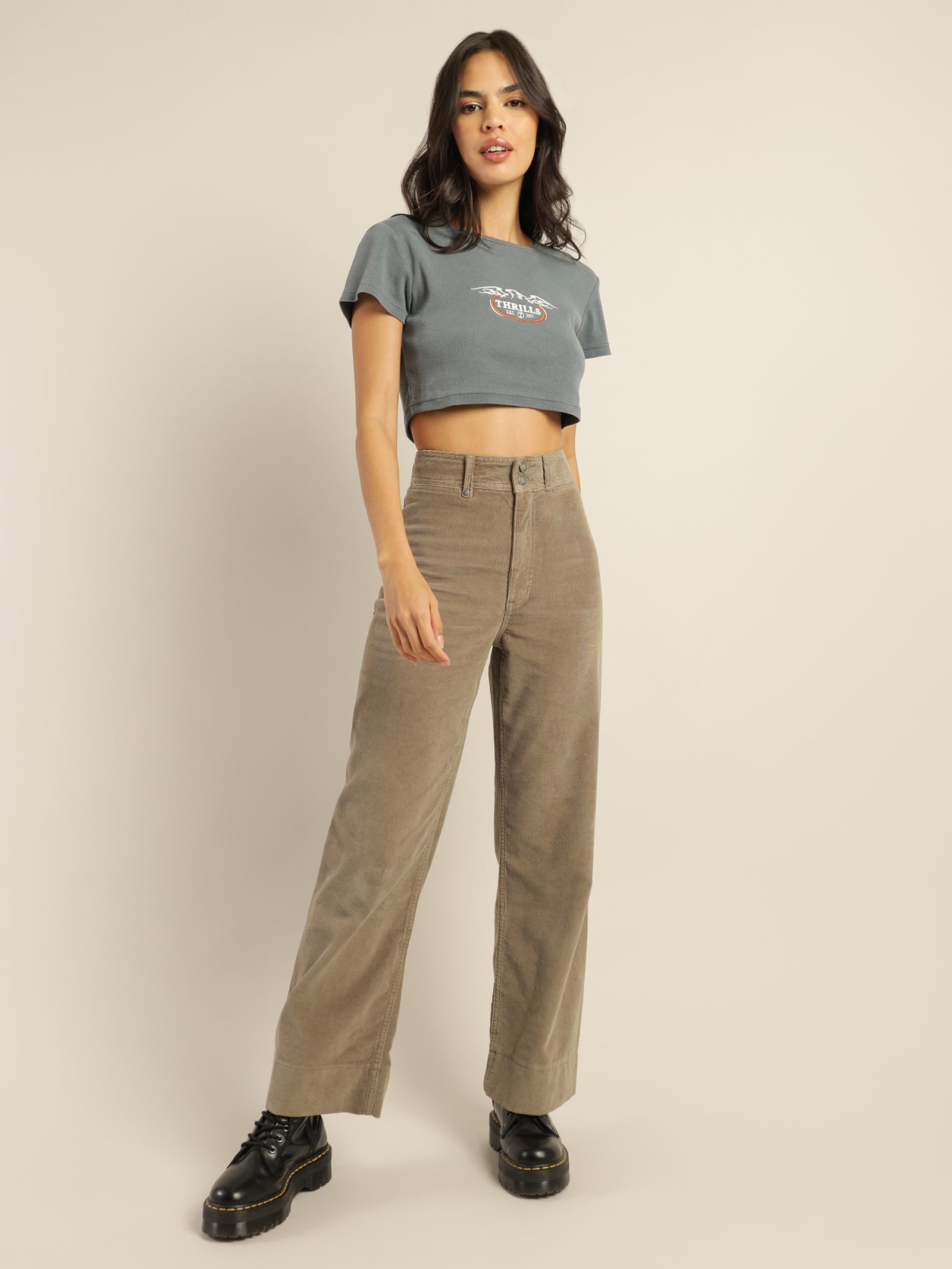 Belle Cord Full Length Pant in Pewter