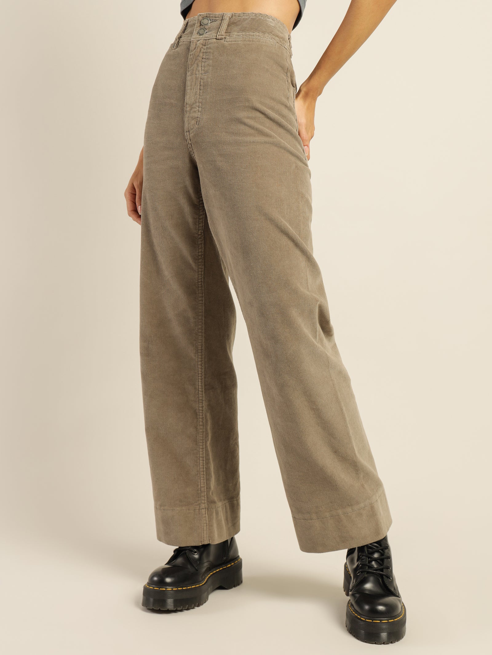 Belle Cord Full Length Pant in Pewter