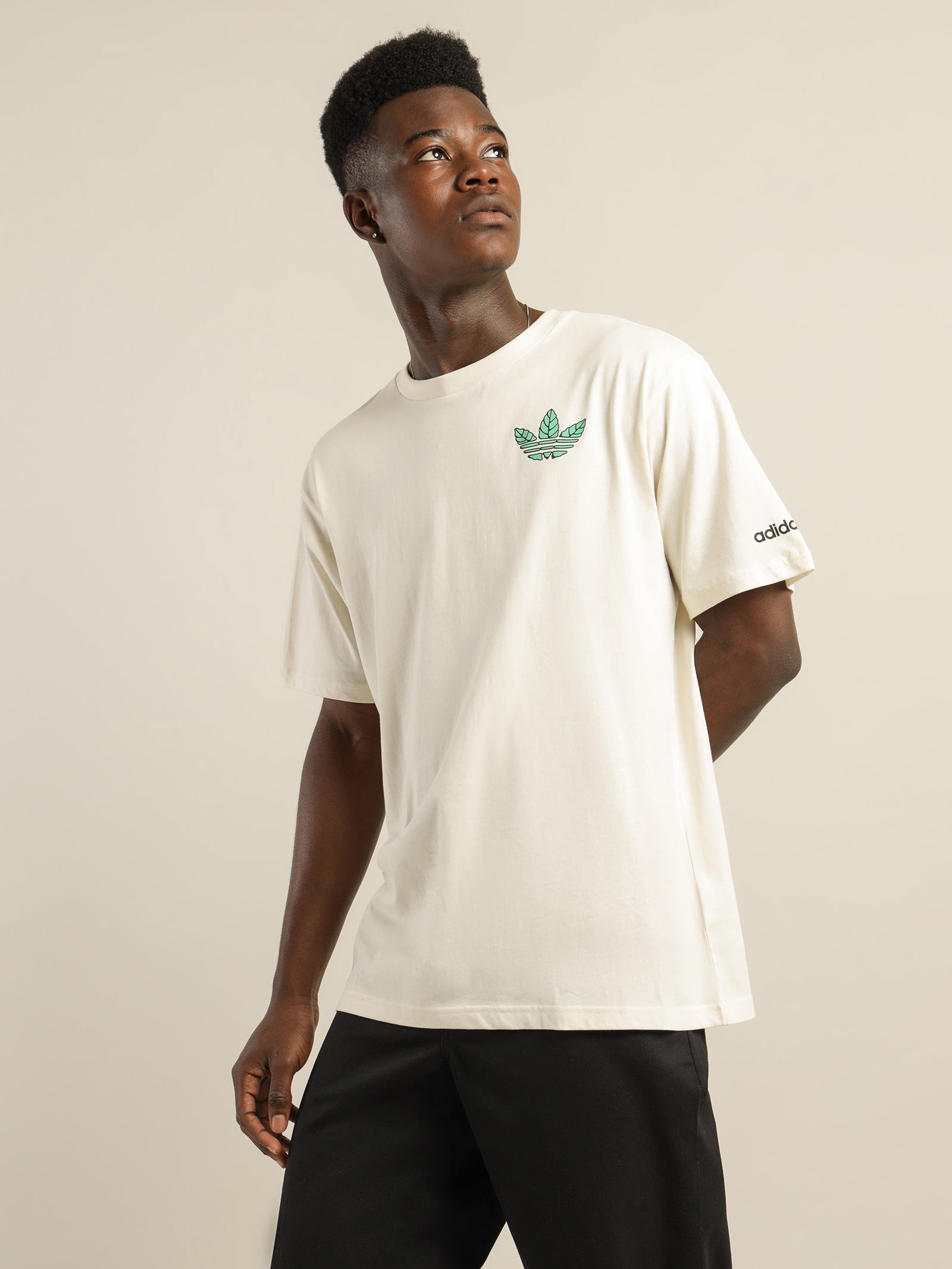 Ecru Ribbed Short Sleeve Printed T-Shirt