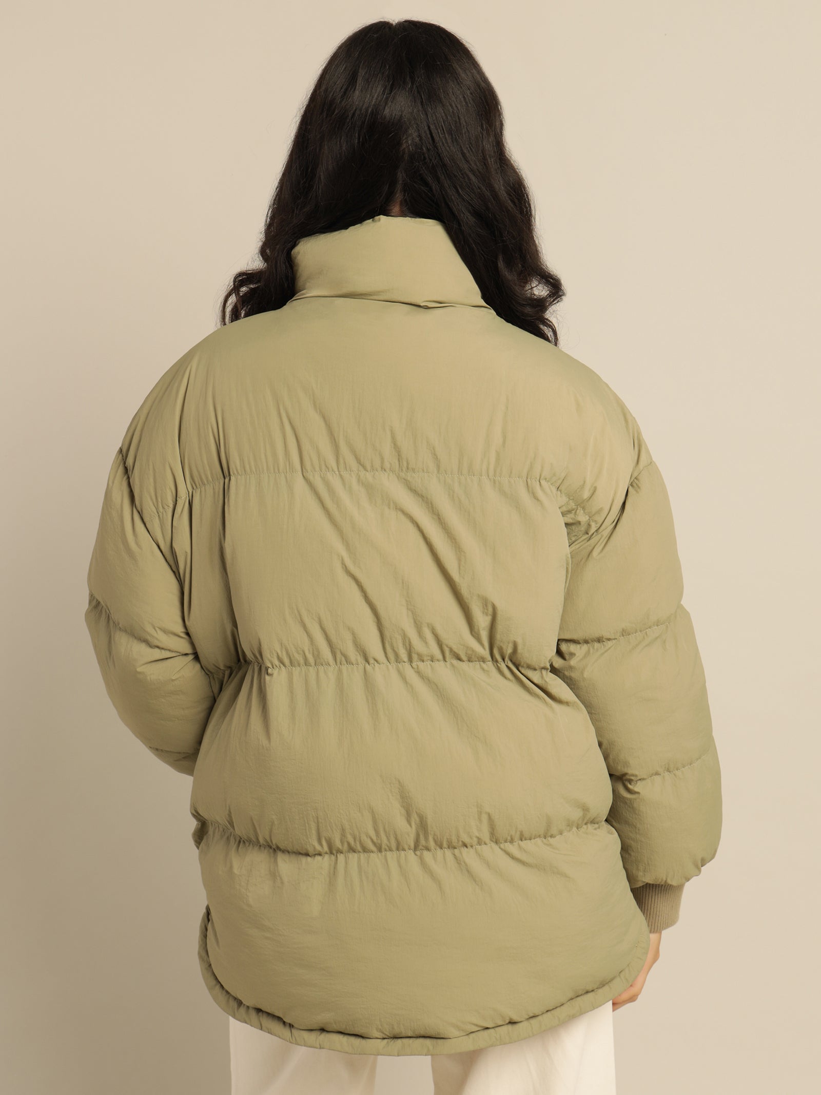 Molly Contrast Puffer Jacket in Khaki Green