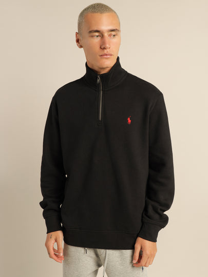 Polo Quarter Zip Fleece in Black