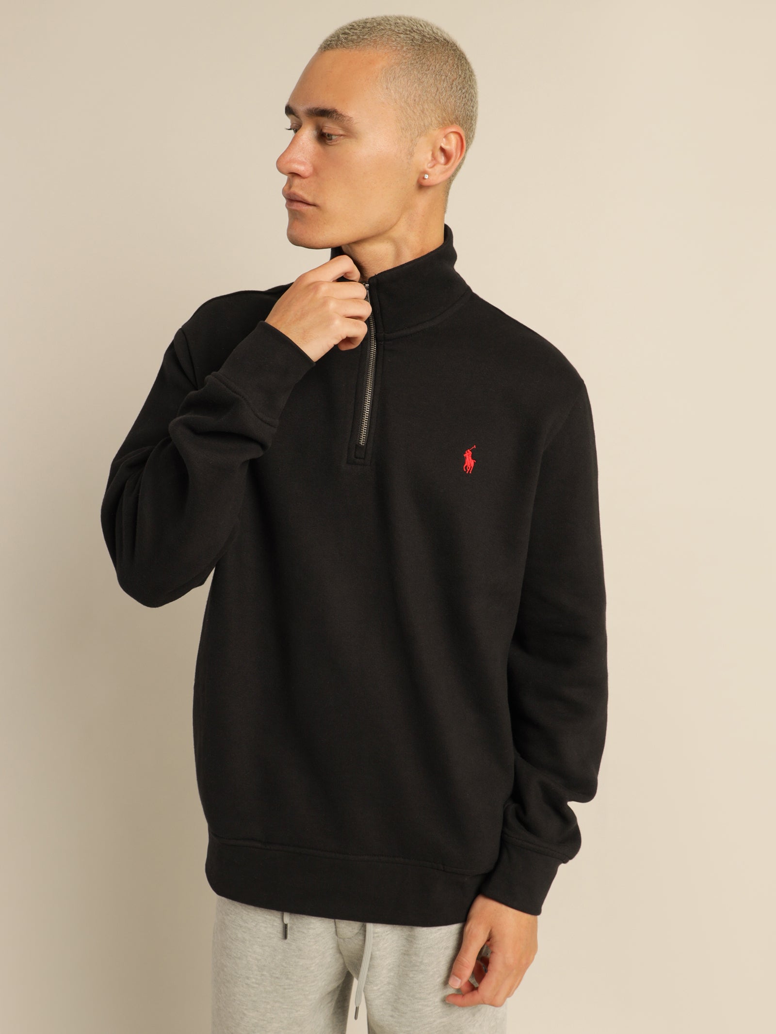 Polo Quarter Zip Fleece in Black