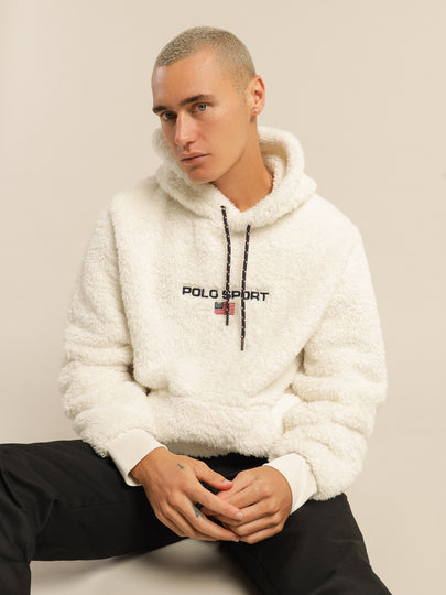 Polo Sport Borg Fleece Hoodie in White