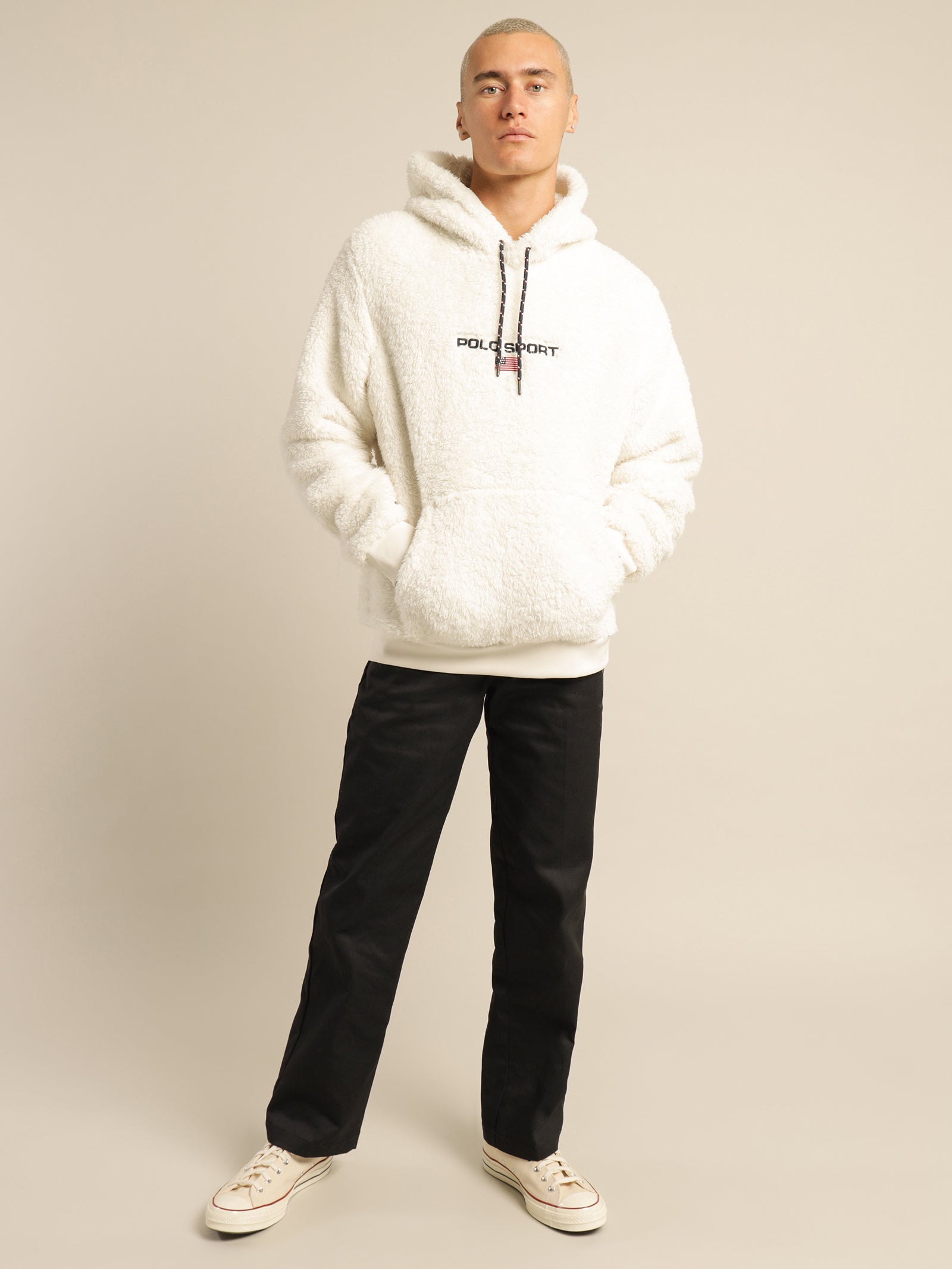 Polo Sport Borg Fleece Hoodie in White