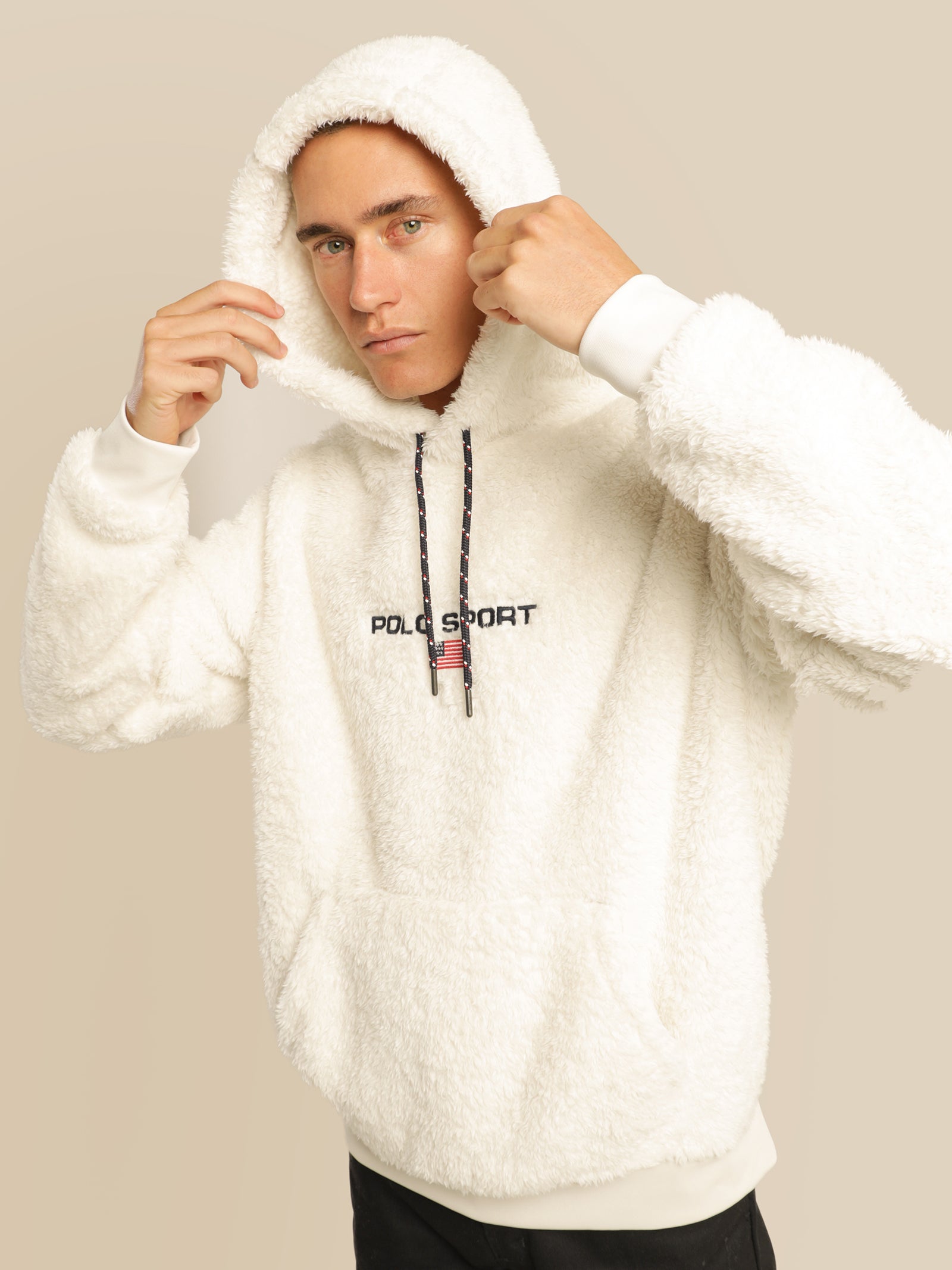 Polo Sport Borg Fleece Hoodie in White