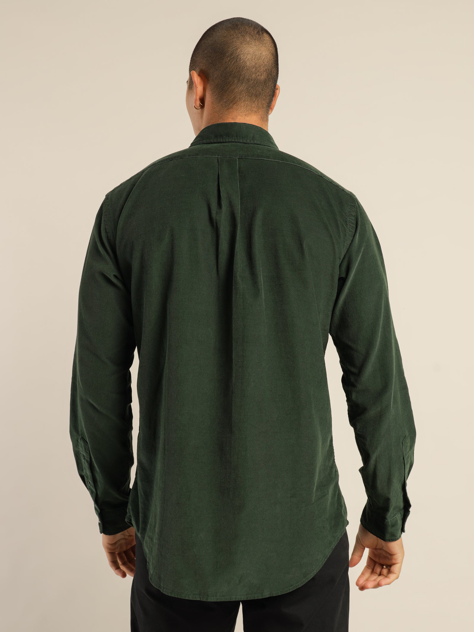 Polo Custom Fit Corduroy Long Sleeve Shirt in College Green