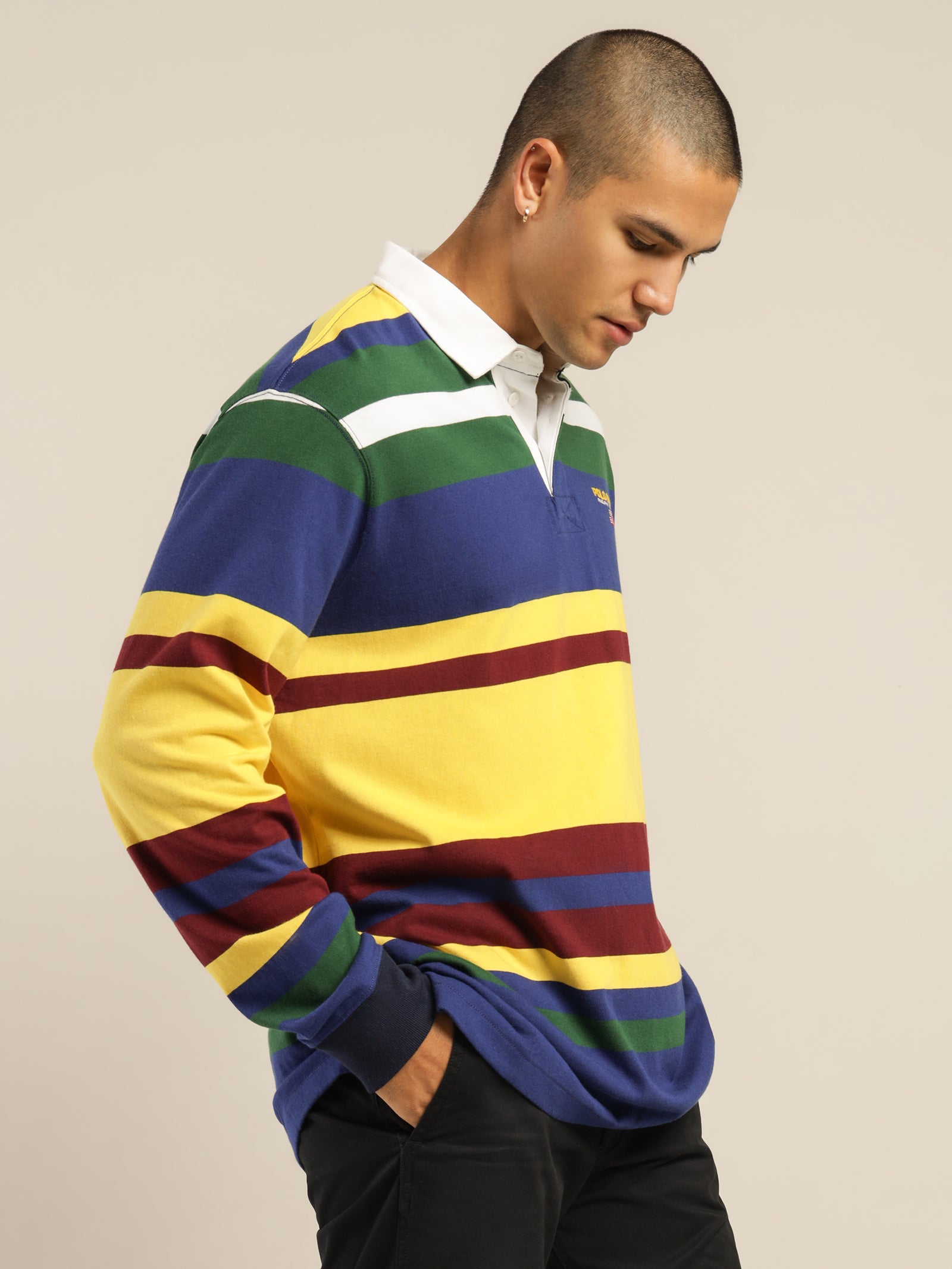 Polo Sport Long Sleeve Rugby Shirt in Canary Yellow Multi