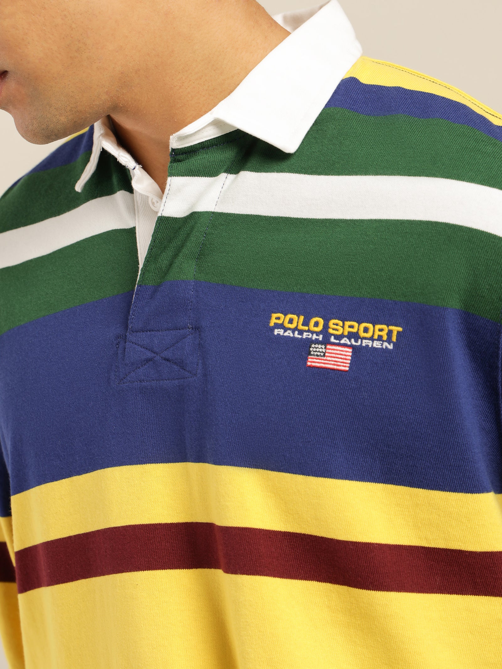 Polo Sport Long Sleeve Rugby Shirt in Canary Yellow Multi