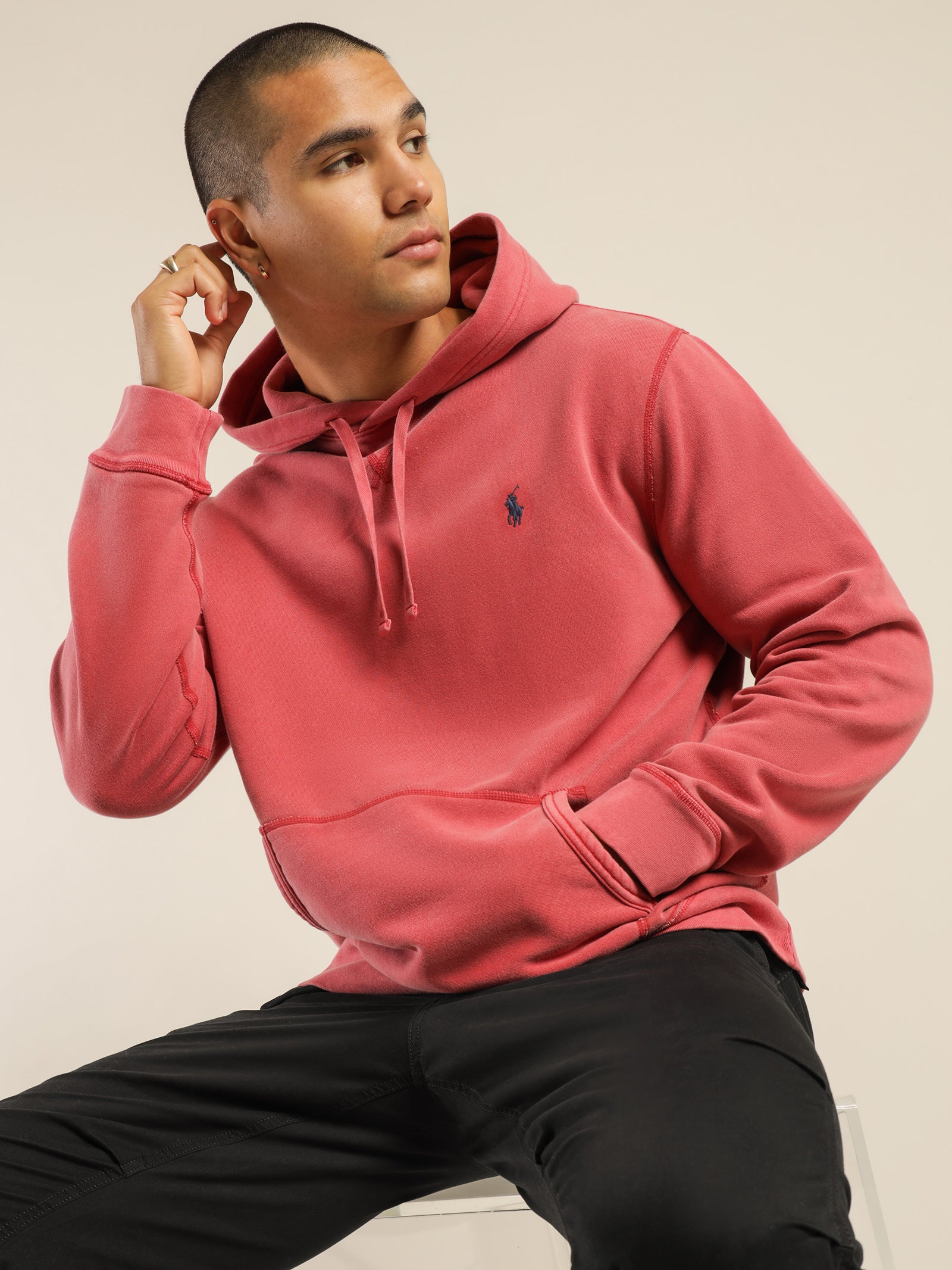 Polo Garment Dyed Fleece Hoodie in Northwest Deep Red