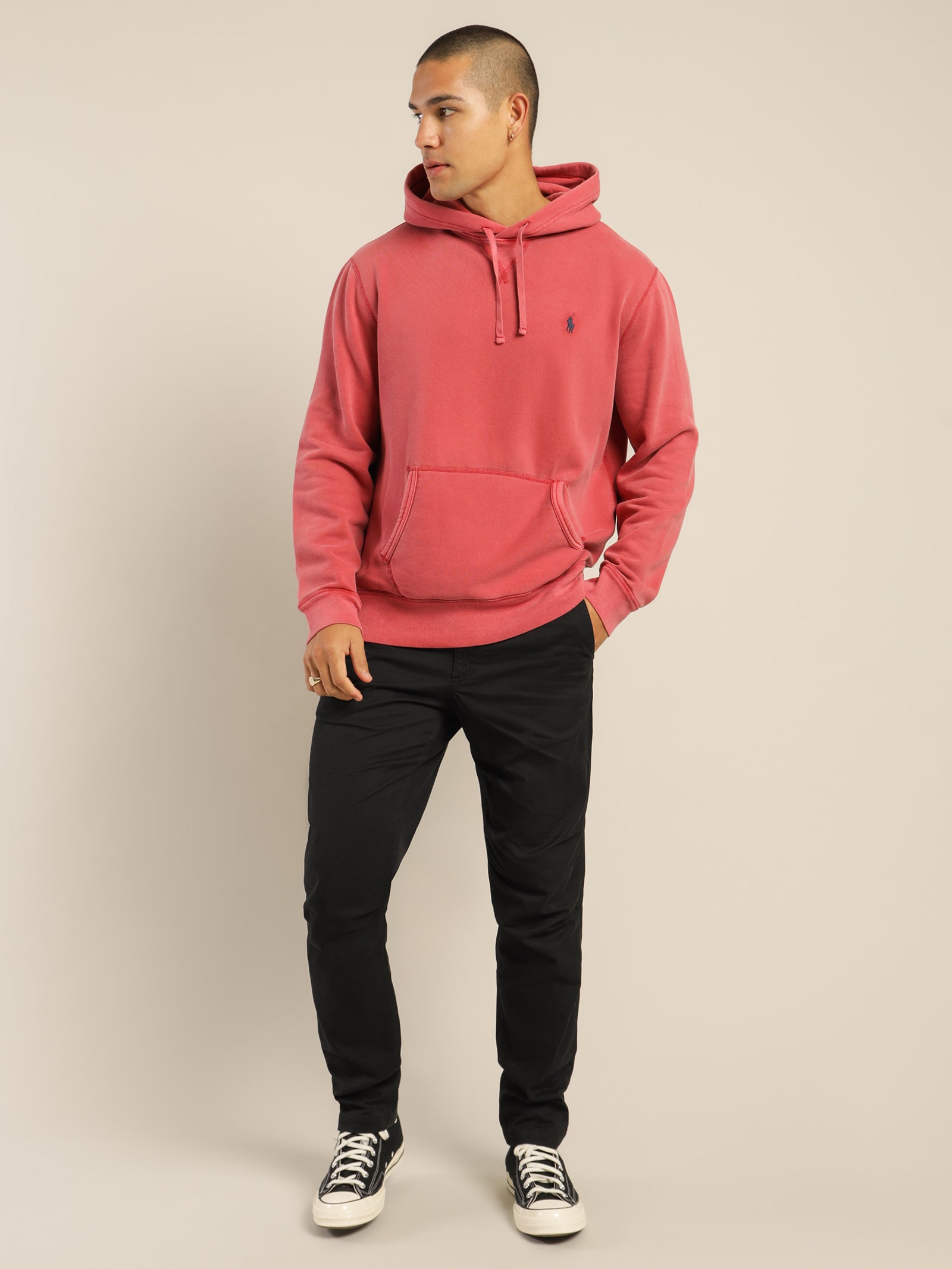 Polo Garment Dyed Fleece Hoodie in Northwest Deep Red