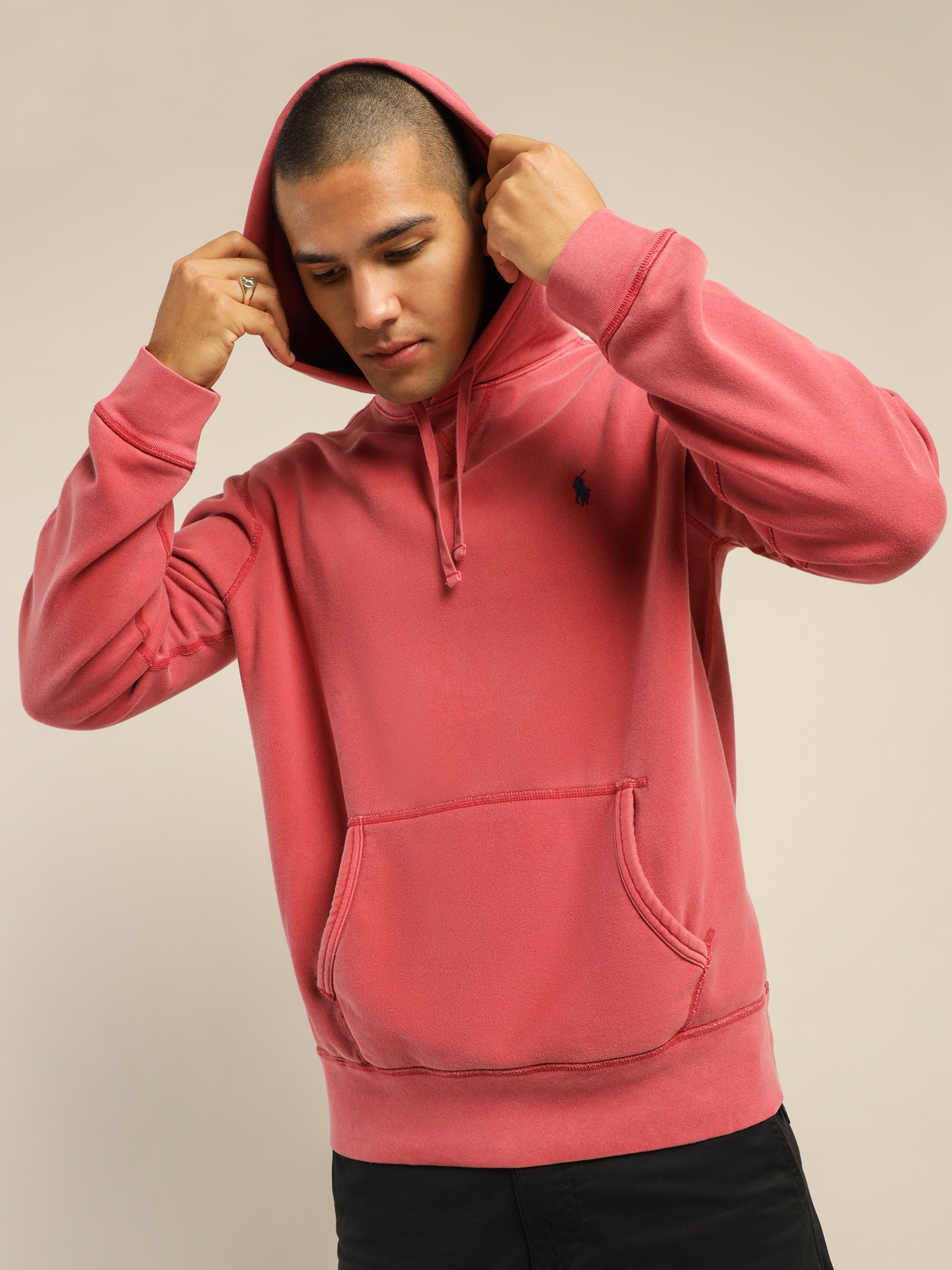 Polo Garment Dyed Fleece Hoodie in Northwest Deep Red