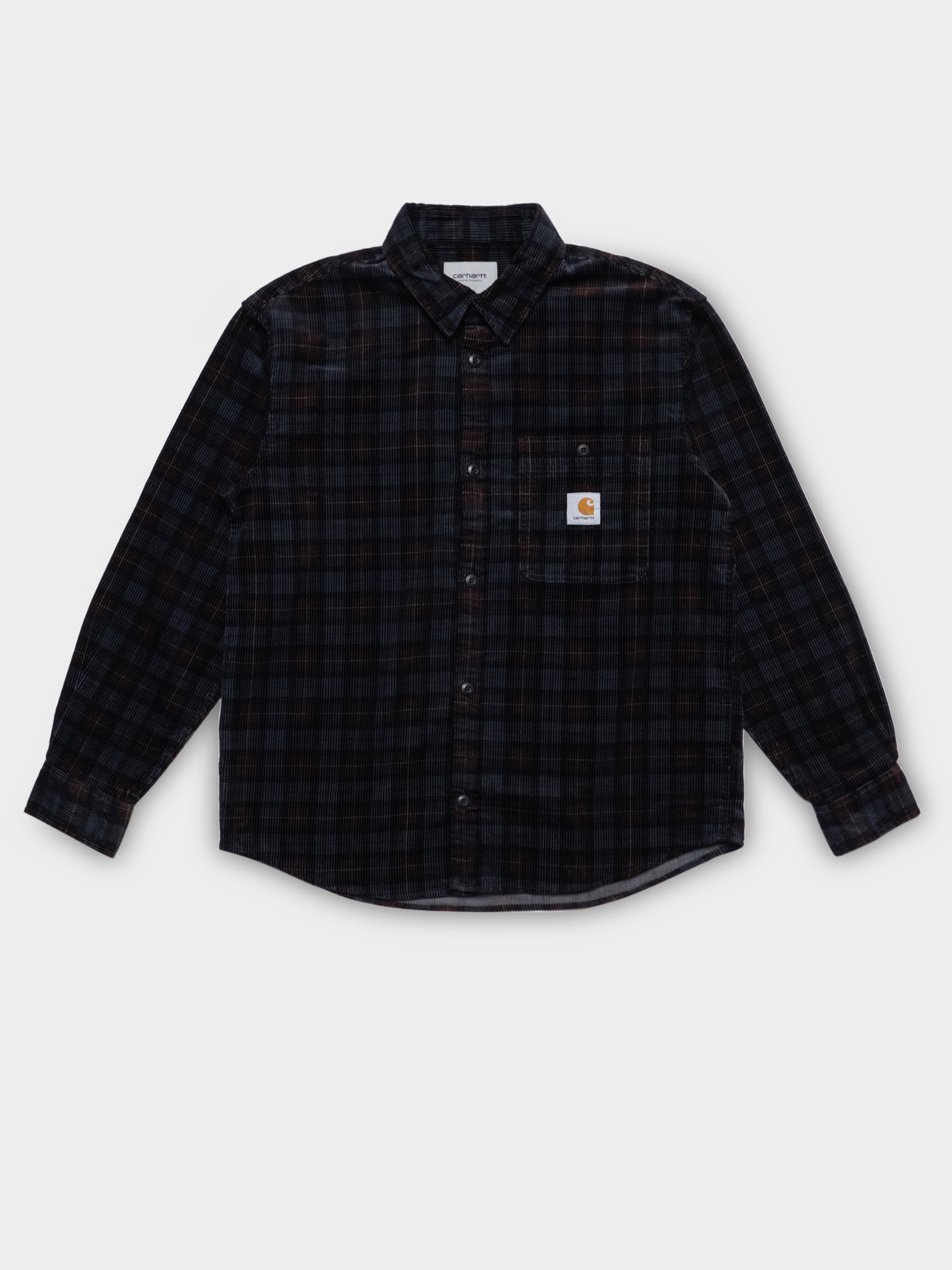 Corduroy Long Sleeve Flint Shirt in Muted Navy Plaid