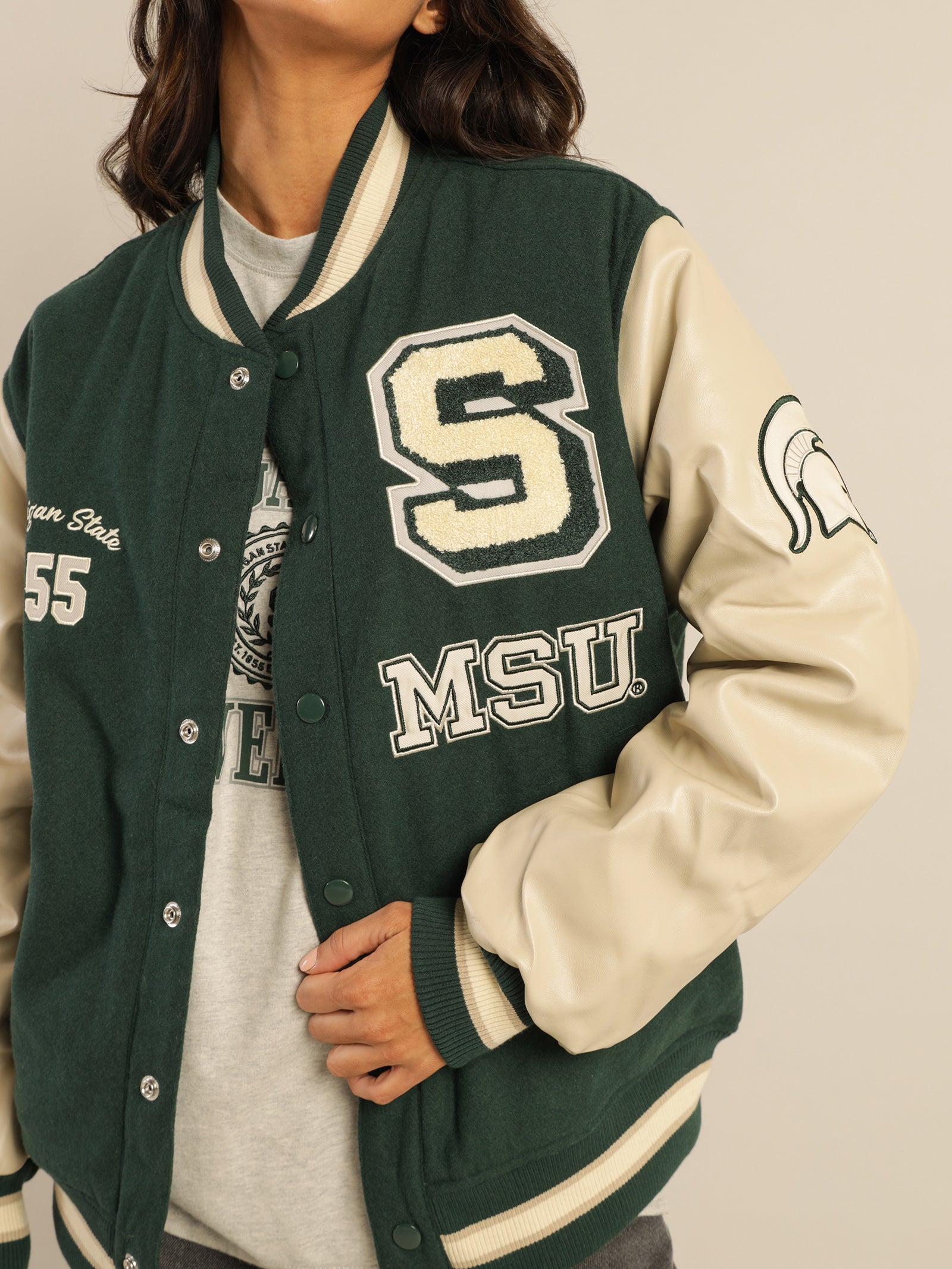 88NIGHTMARKET GUE88 University Green Letterman Jacket S