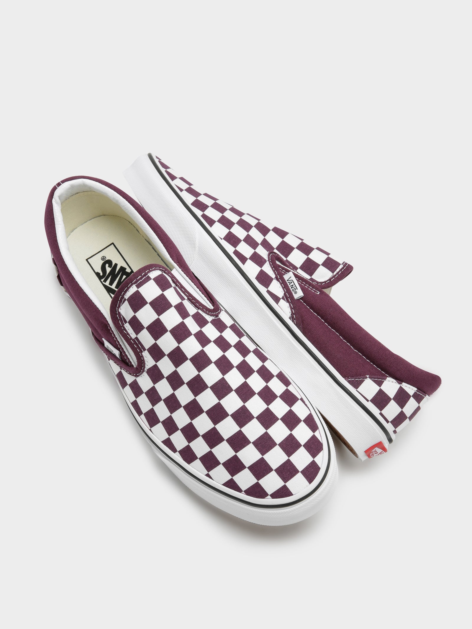 Maroon and store grey checkered vans