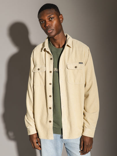 Parallels Long Sleeve Cord Shirt in Ecru Beige