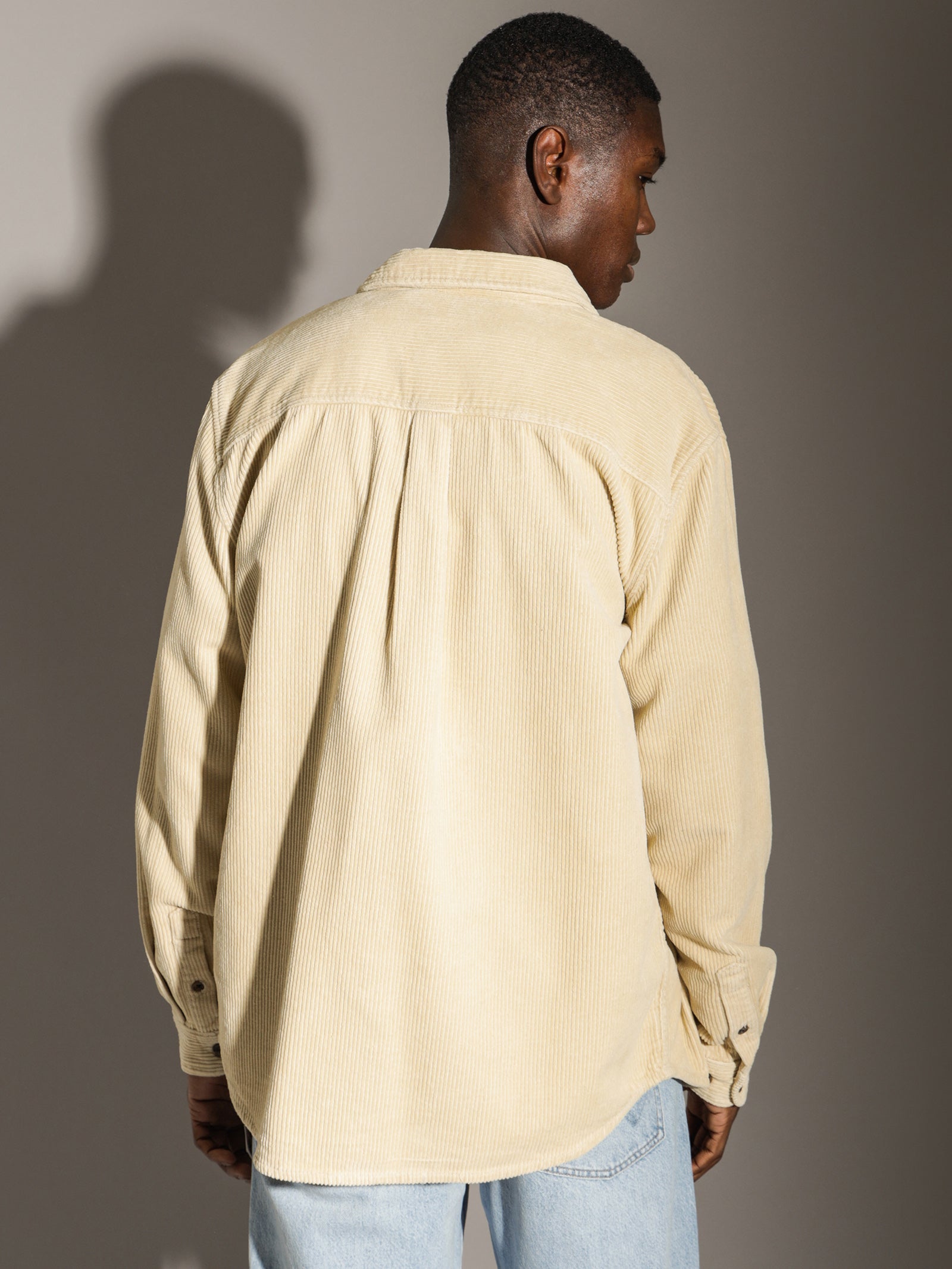 Parallels Long Sleeve Cord Shirt in Ecru Beige