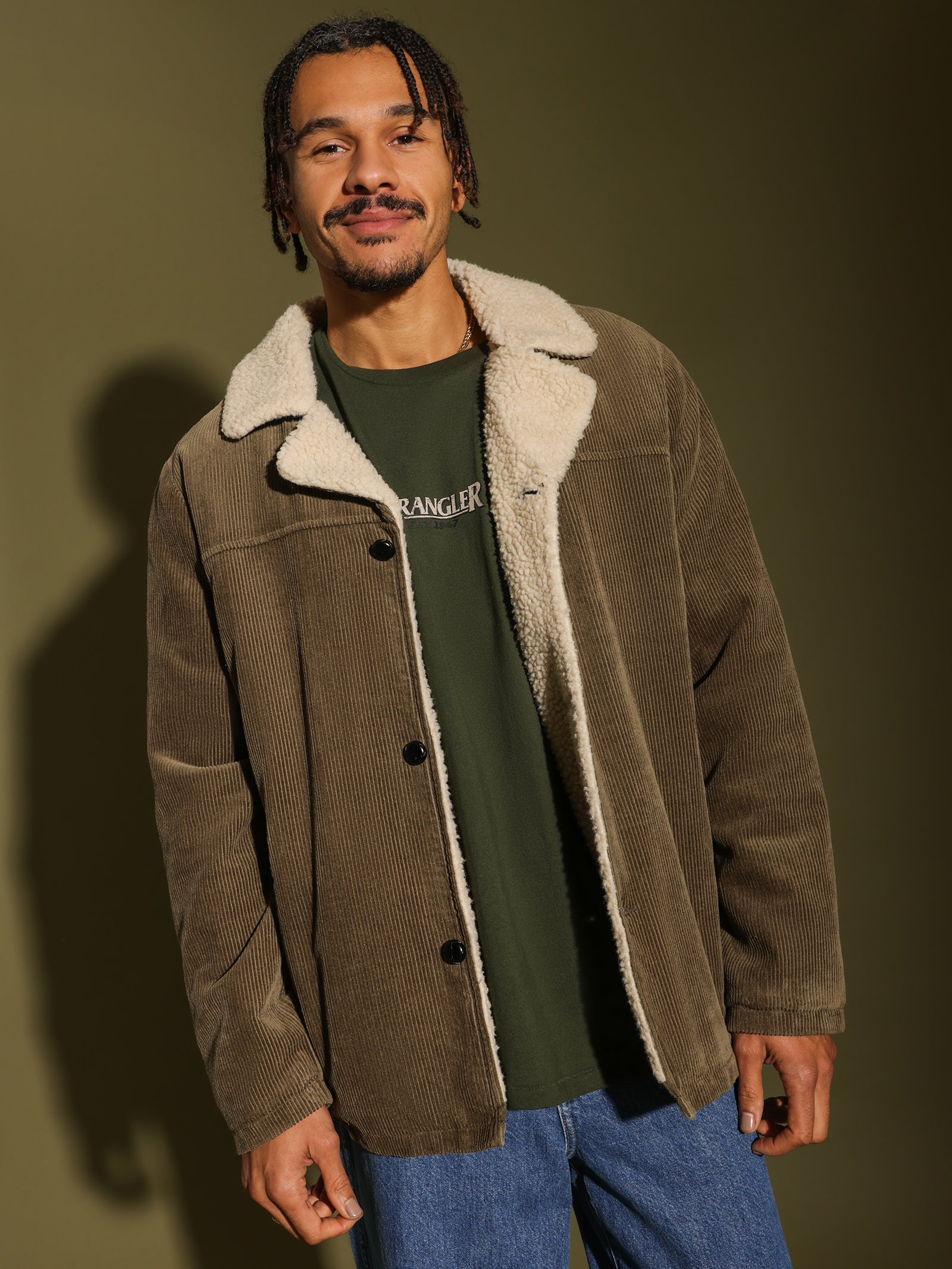 Bakers Sherpa Coat in Olive Cord