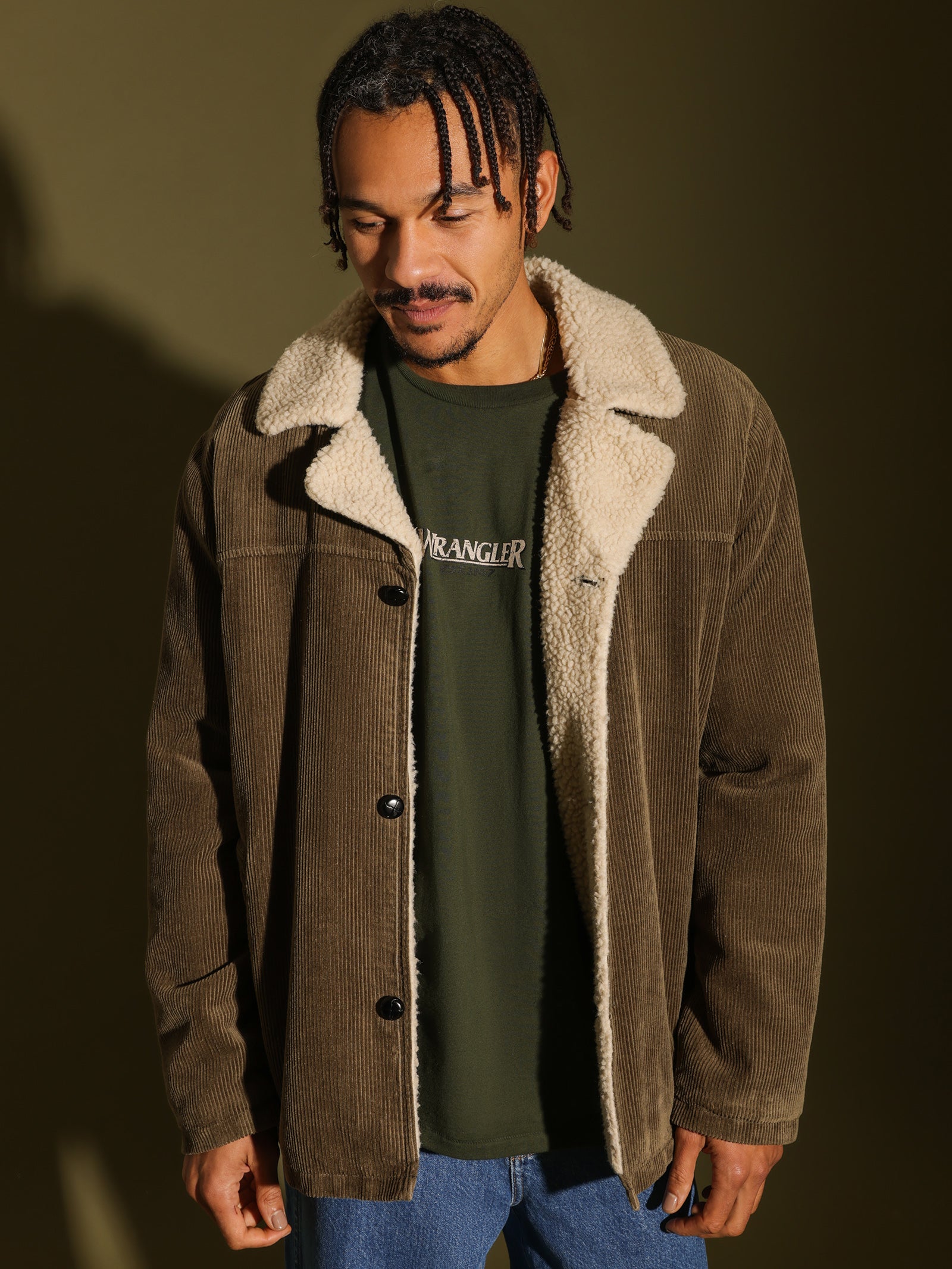 Bakers Sherpa Coat in Olive Cord