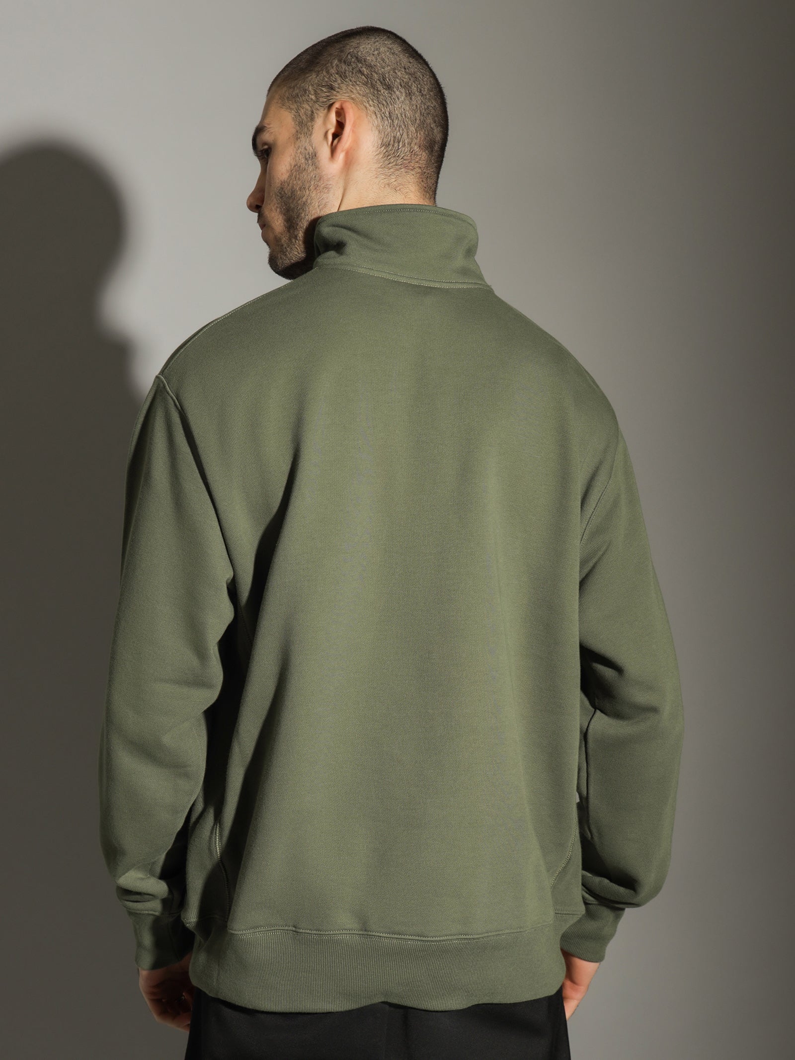 Reverse Weave Terry Zip in Cargo Olive Green