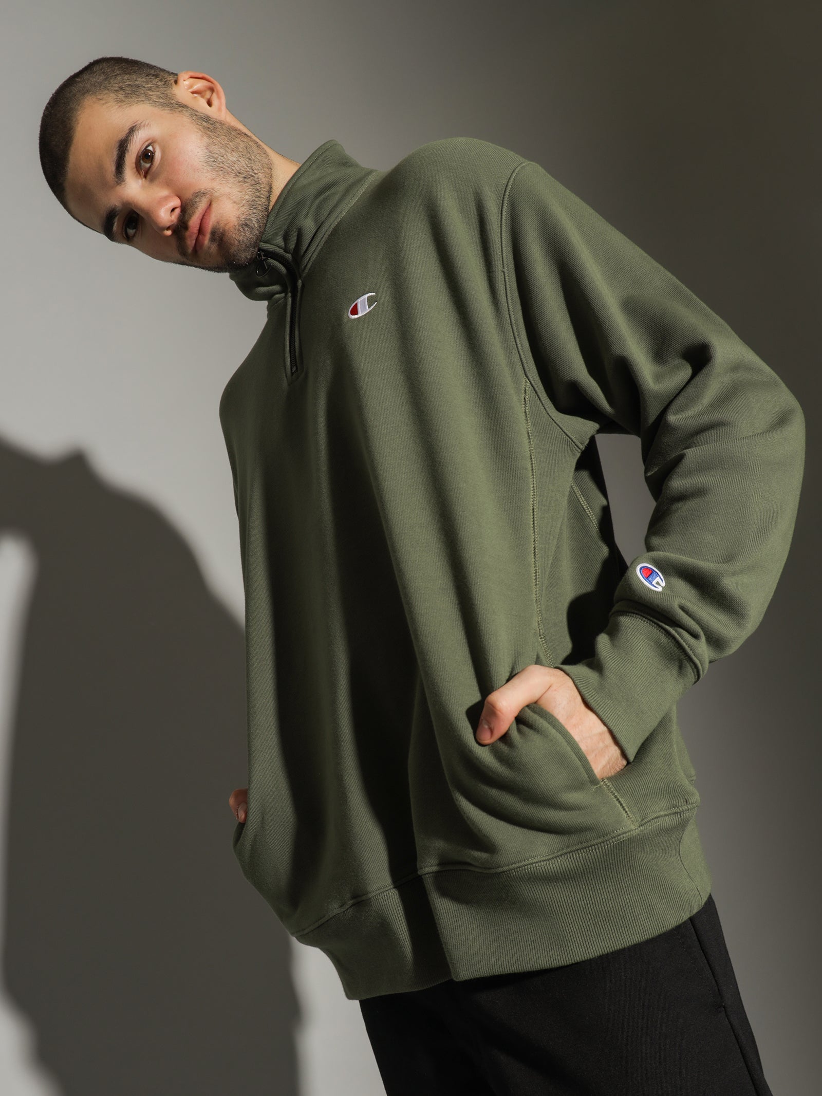 Reverse Weave Terry Zip in Cargo Olive Green