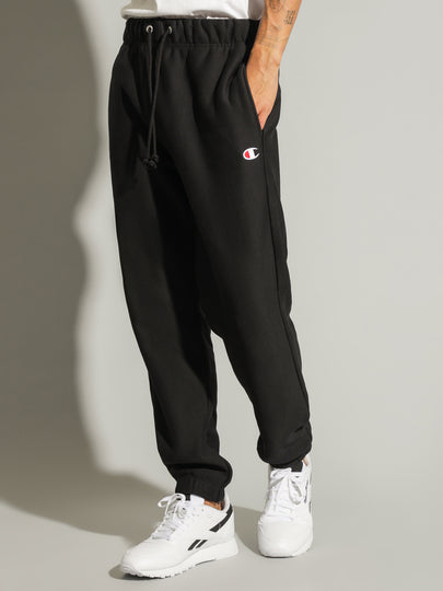 Reverse Weave Track Pants in Black