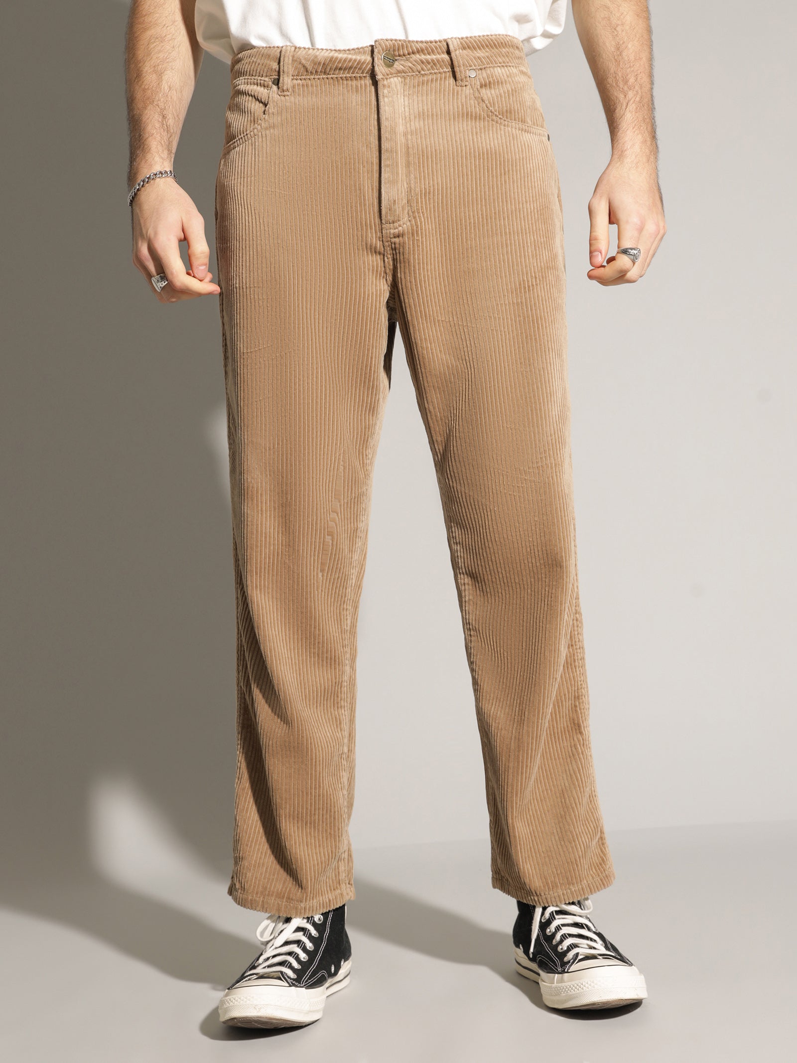 Buy Men Khaki Low Rise Bronson Slim Fit Corduroy Casual Trousers at  Amazon.in