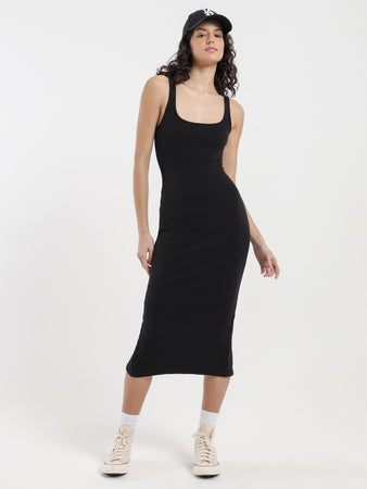 Suki Square Neck Midi Dress - Black