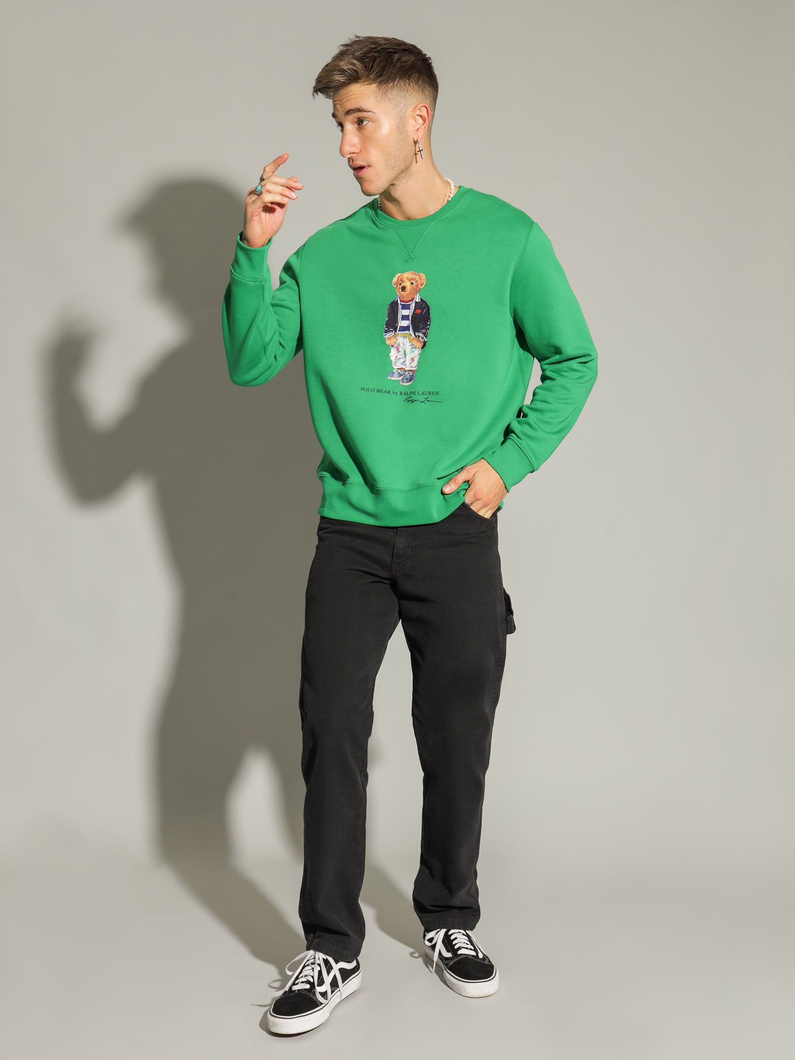 Cruise Bear Crew Sweater in Cruise Green