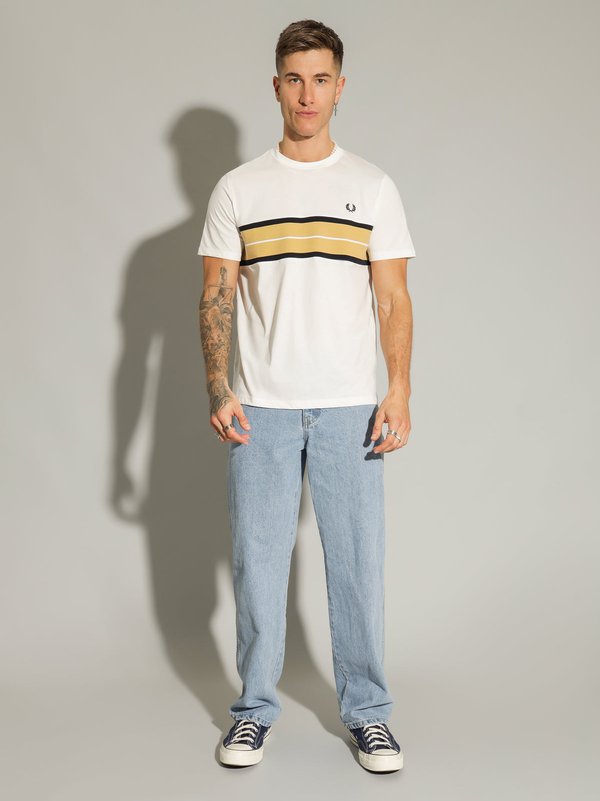 Fred Perry Tramline T-Shirt in White | White