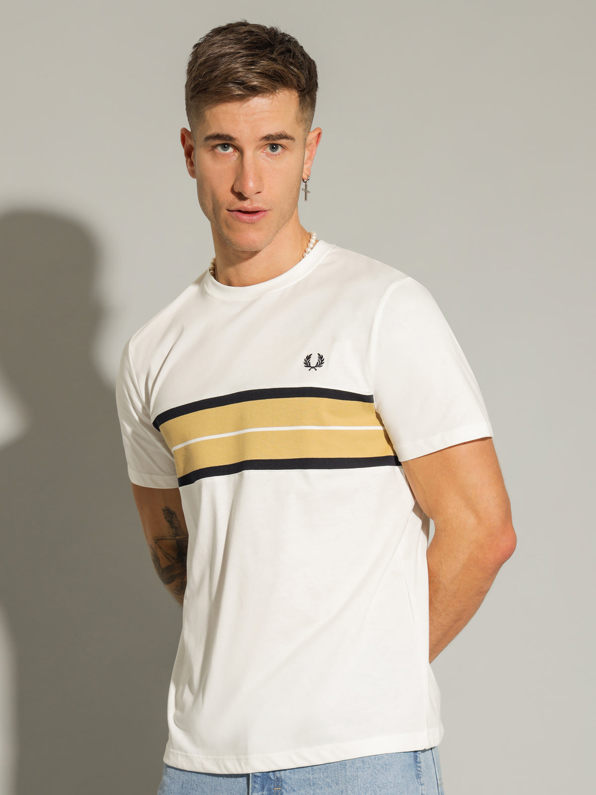 Fred Perry Tramline T-Shirt in White | White