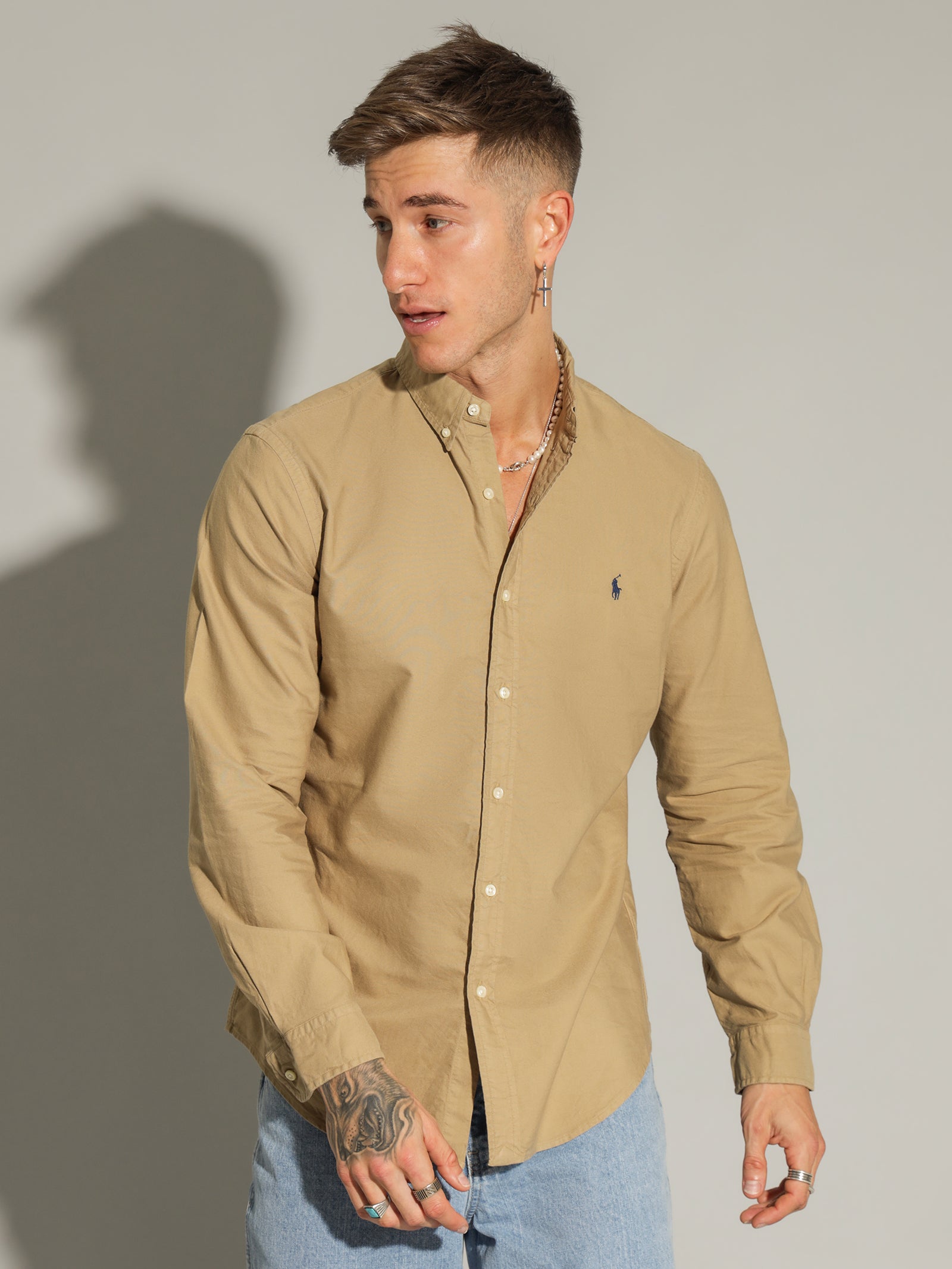 Button Down Slim-Fit Oxford Shirt in Surrey Tan