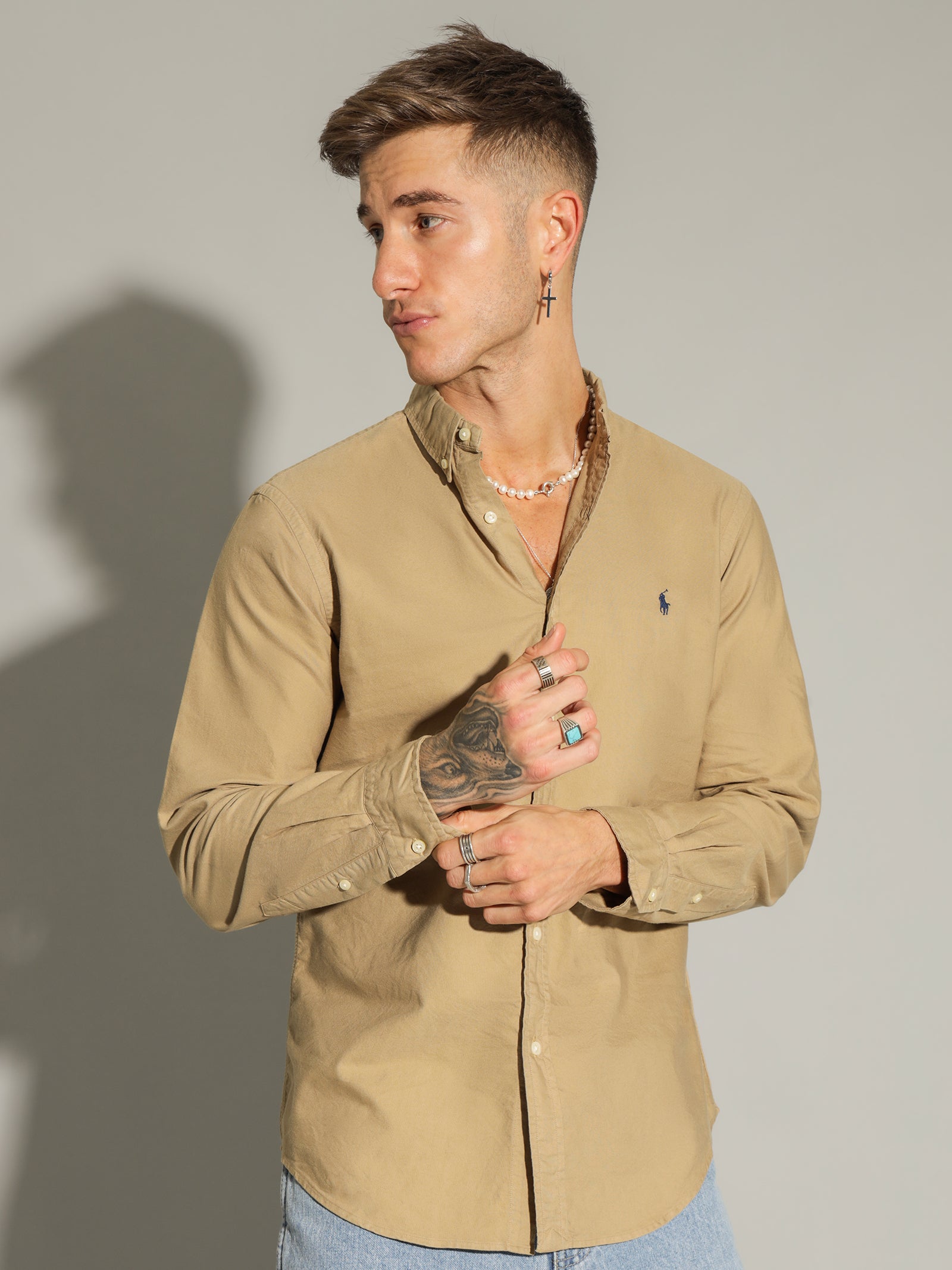 Button Down Slim-Fit Oxford Shirt in Surrey Tan