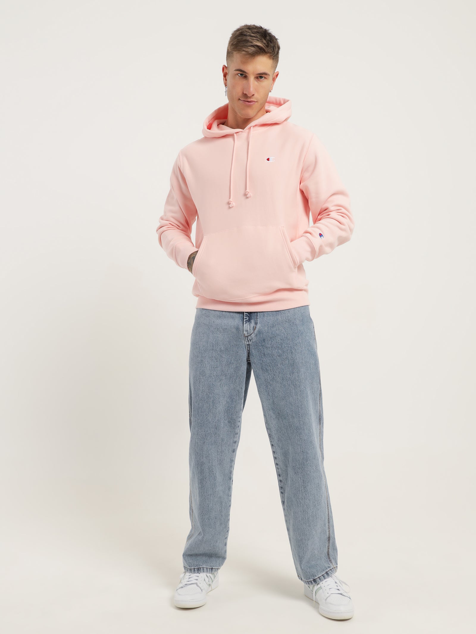 Reverse Weave C Logo Hoodie in Primer Pink