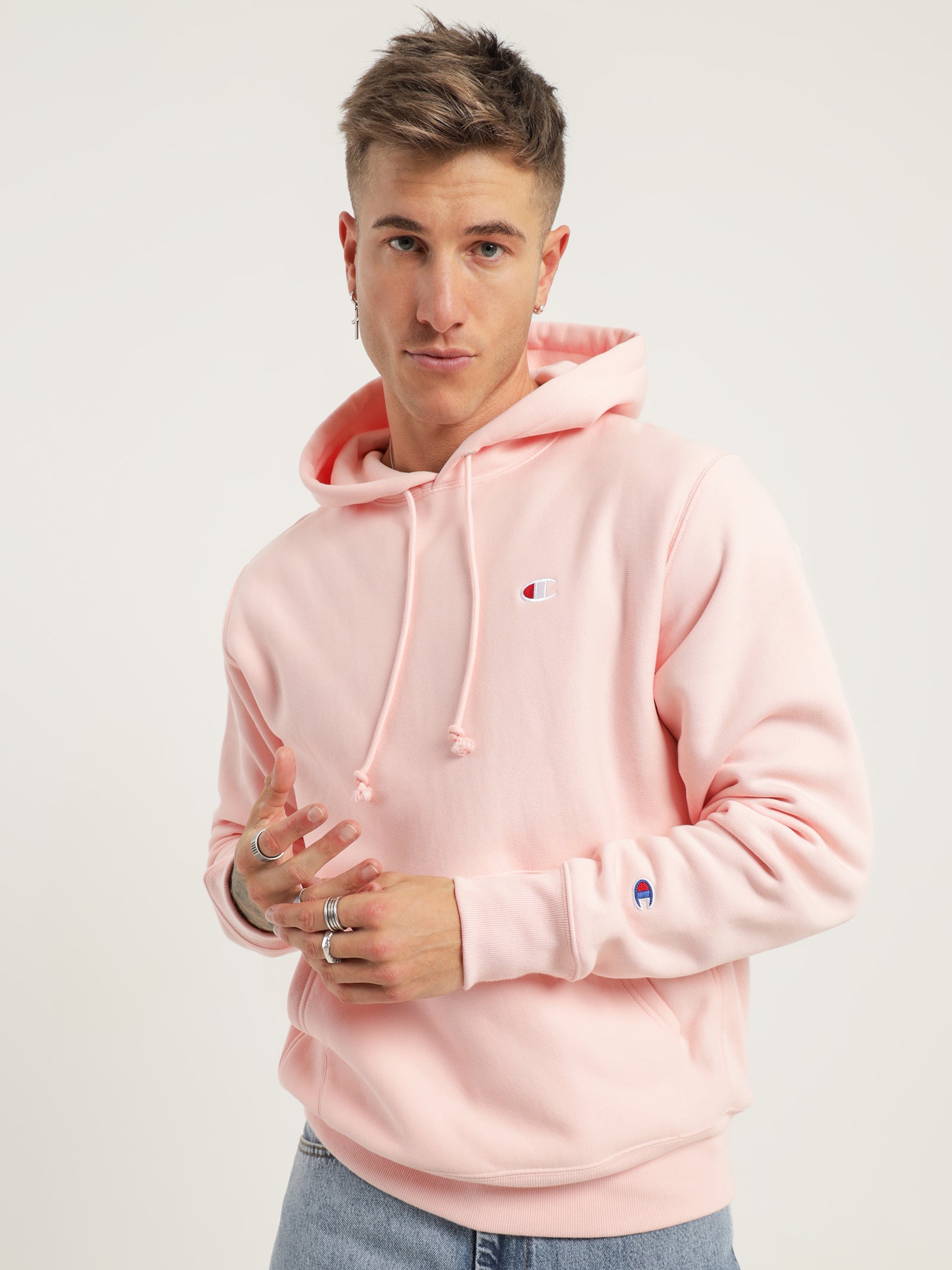 Reverse Weave C Logo Hoodie in Primer Pink