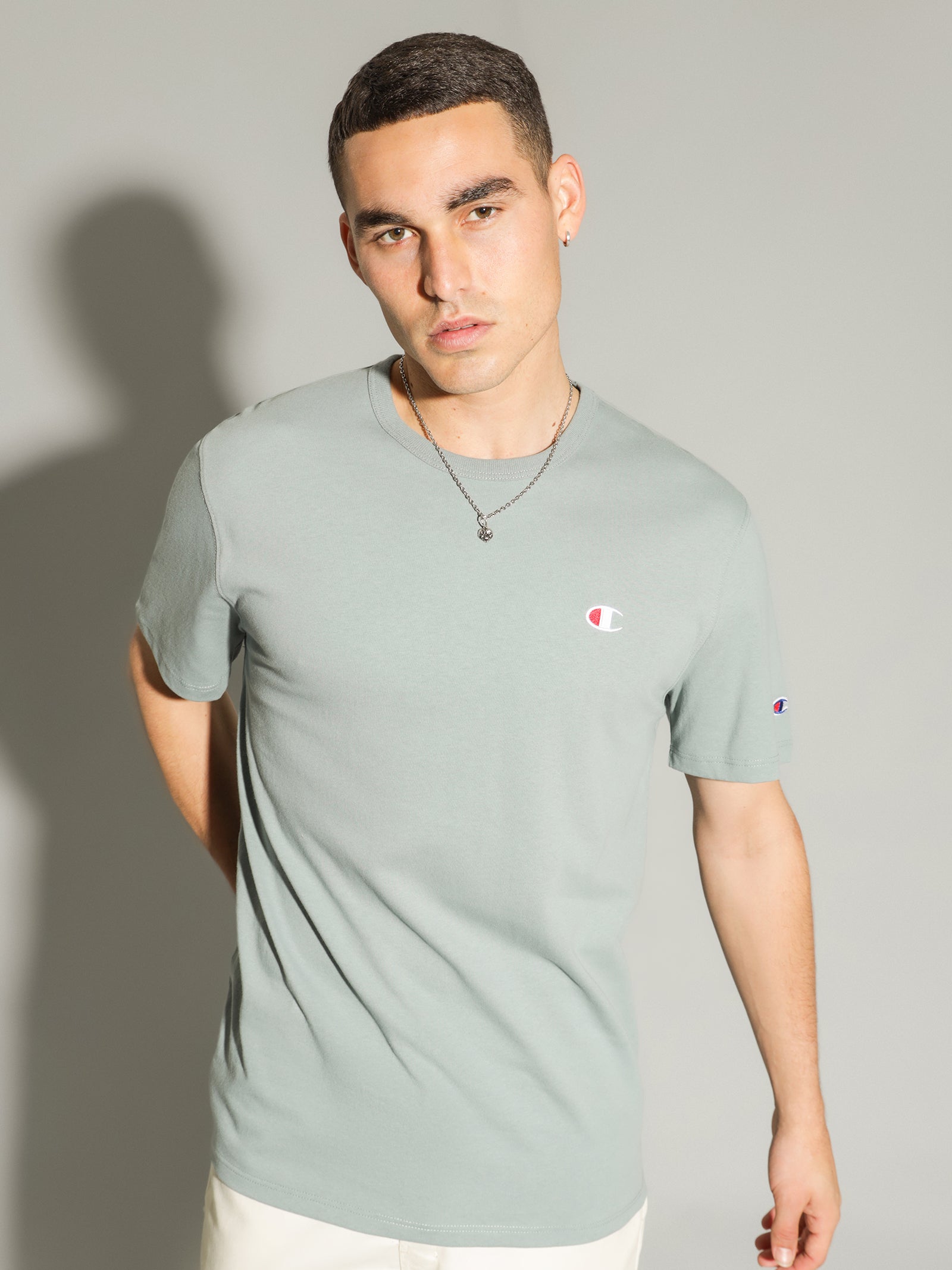 Heritage C Logo T-Shirt in Sage Shimmer Green