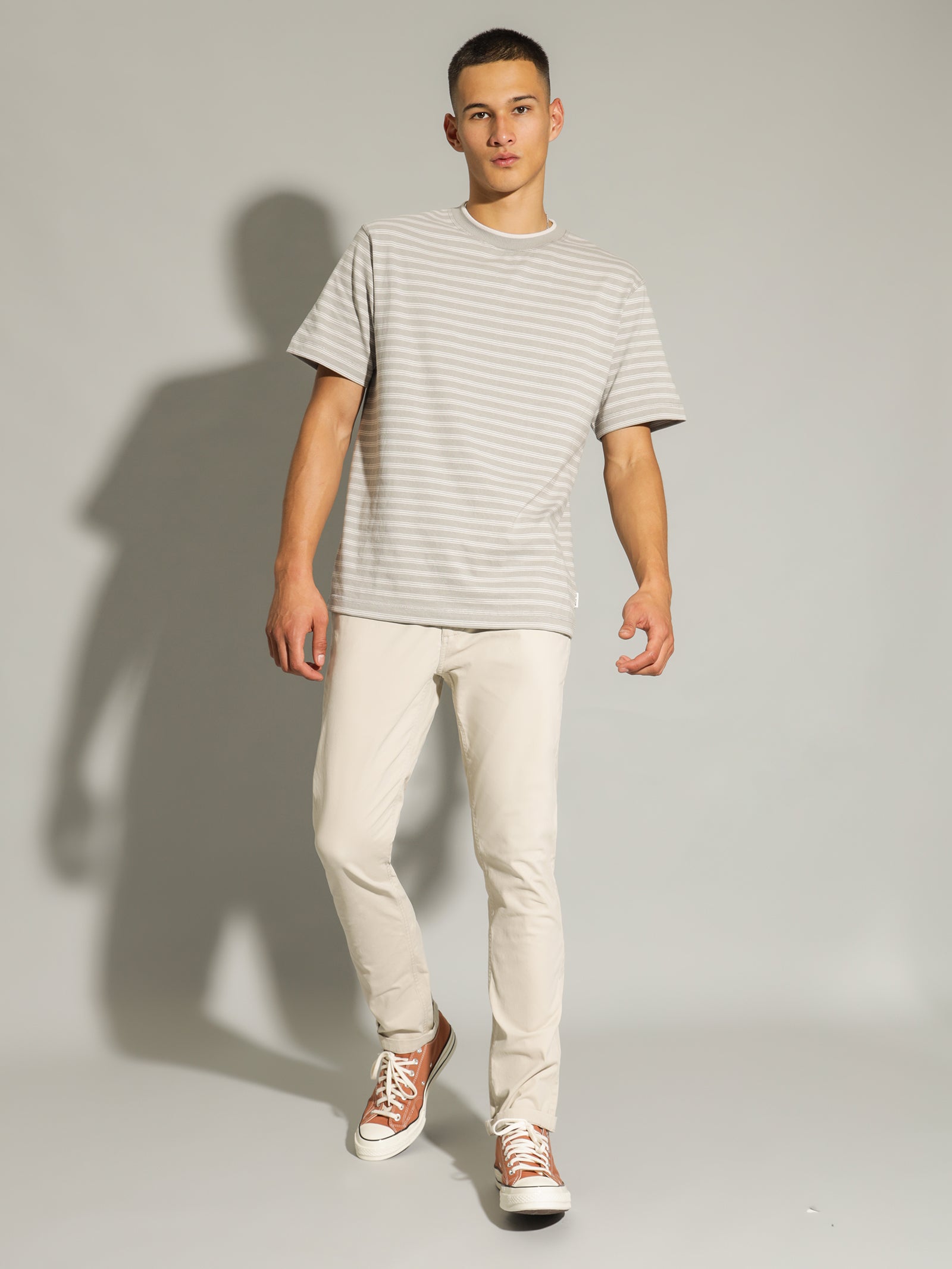 Silas Stripe T-Shirt in Pebble - Glue Store