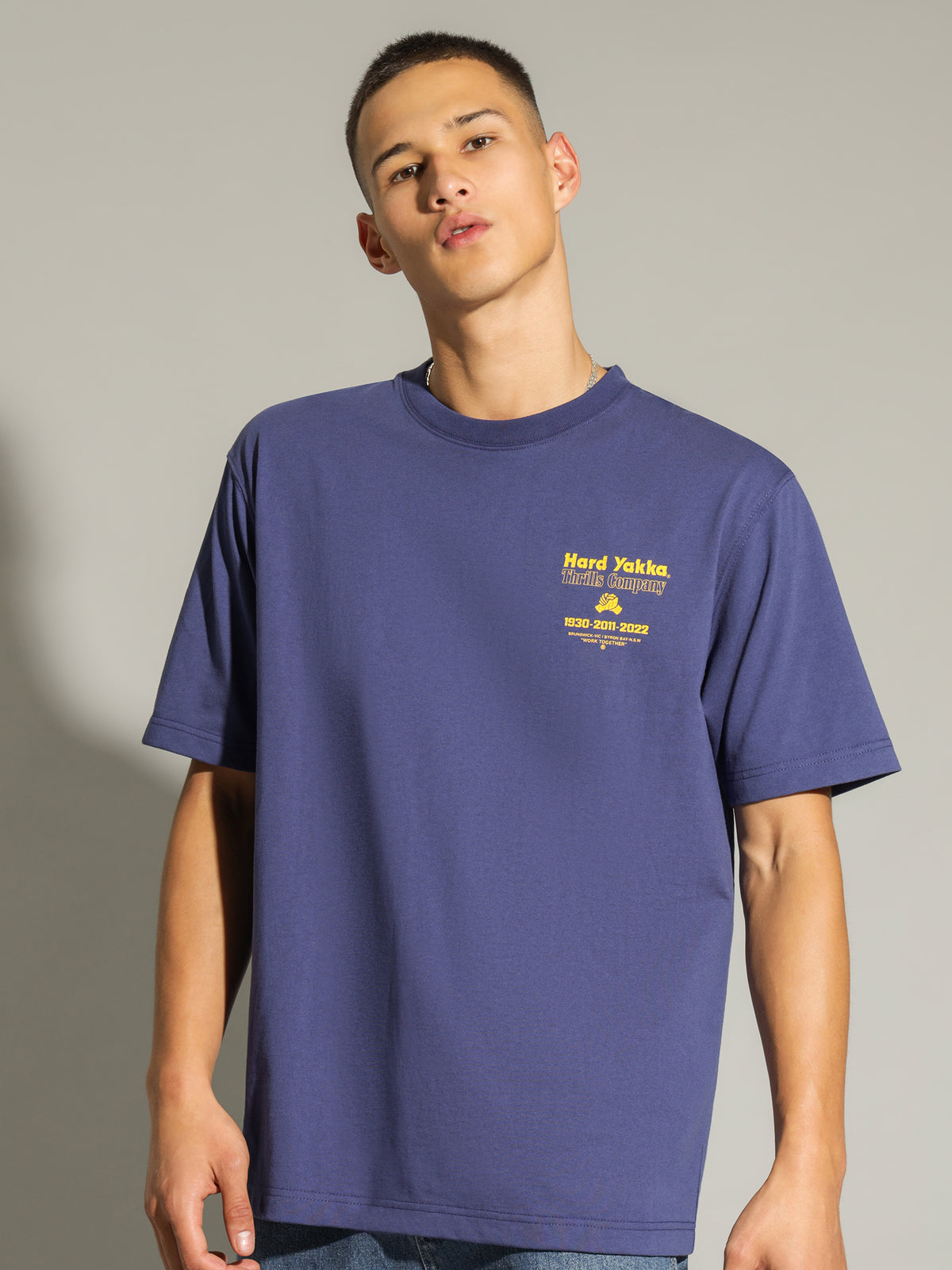 Thrills Hard Yakka Beginning To Present T-Shirt in Yakka Blue | Blue