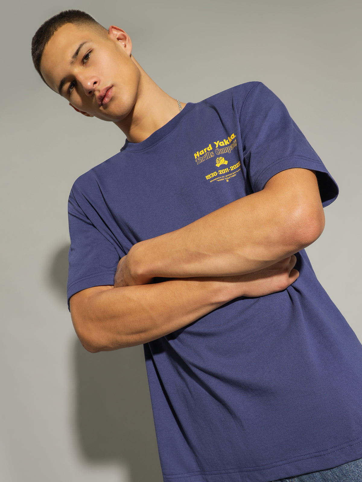 Thrills Hard Yakka Beginning To Present T-Shirt in Yakka Blue | Blue