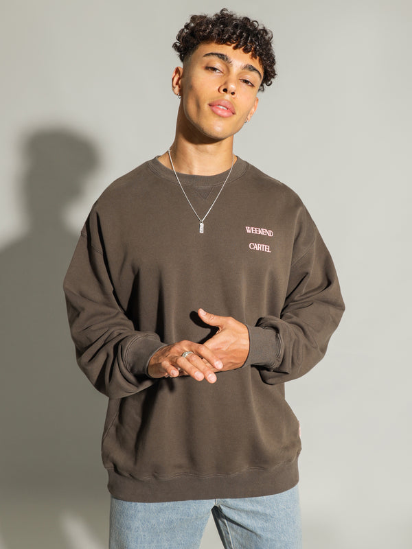 Cartel Logo Sweat in Obsidian Brown - Glue Store