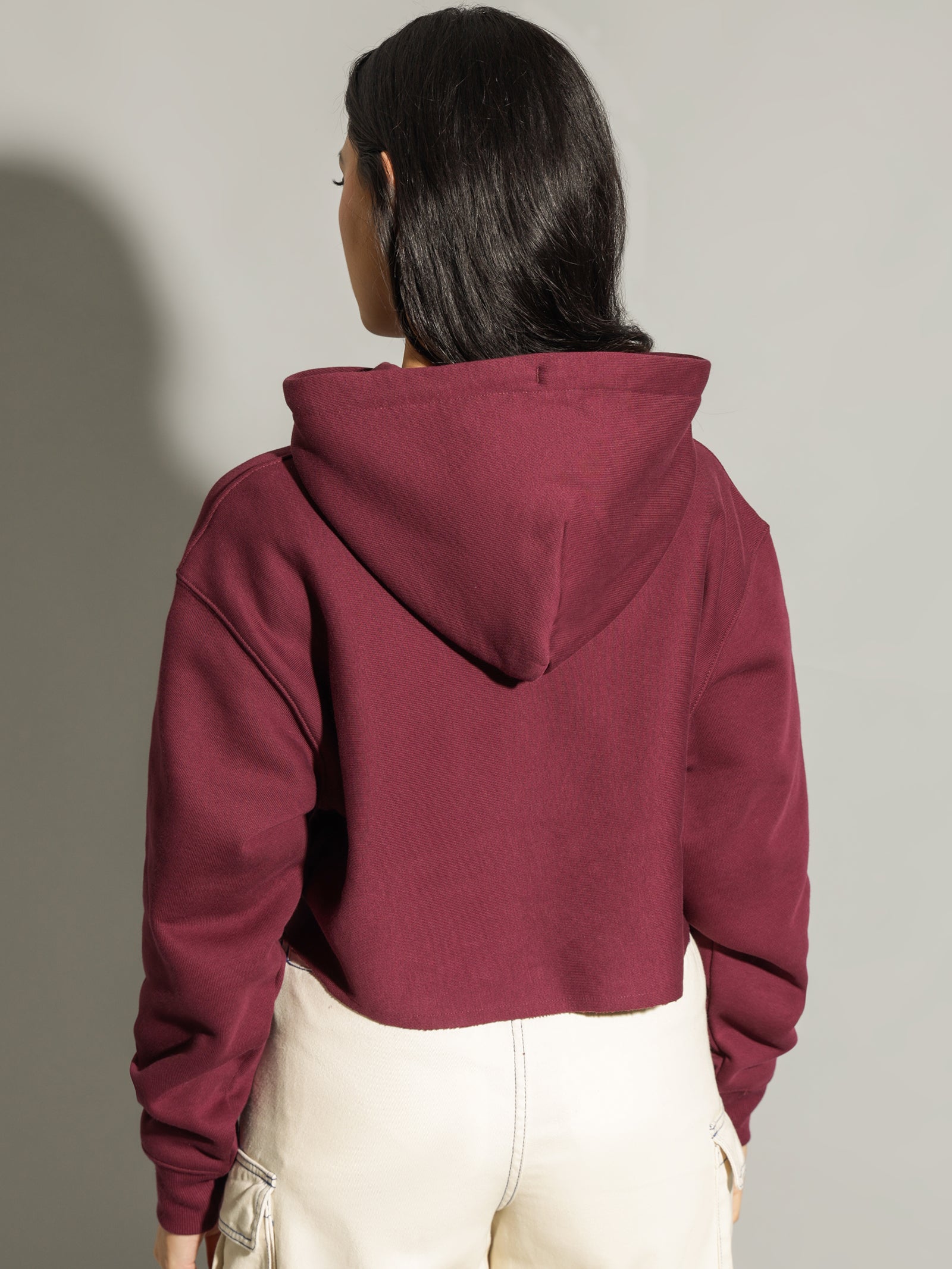 Reverse Weave Tonal Crop Hood in Dark Berry Purple