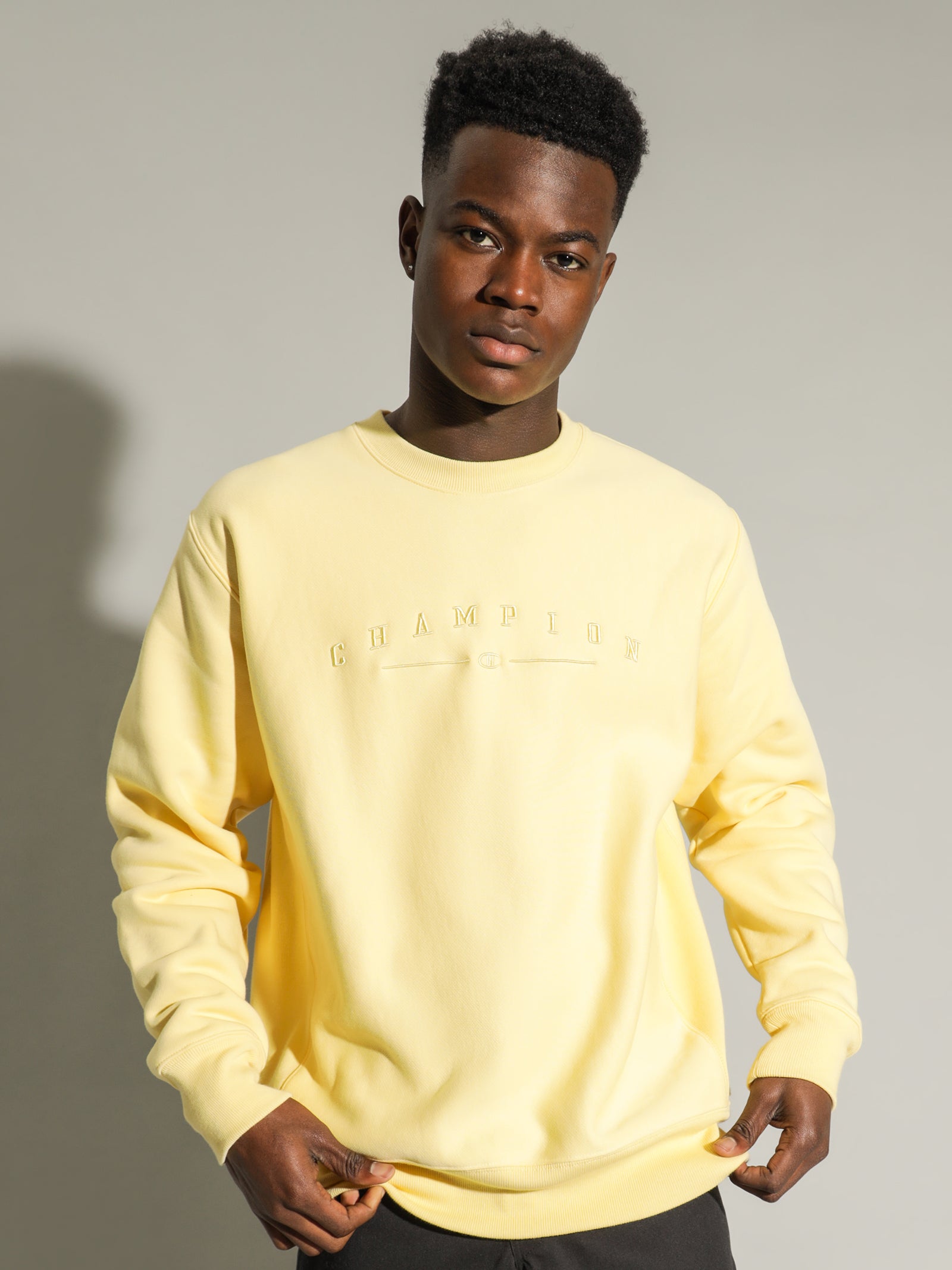 Reverse Weave 2K Logo Crew in Buttered Popcorn Yellow